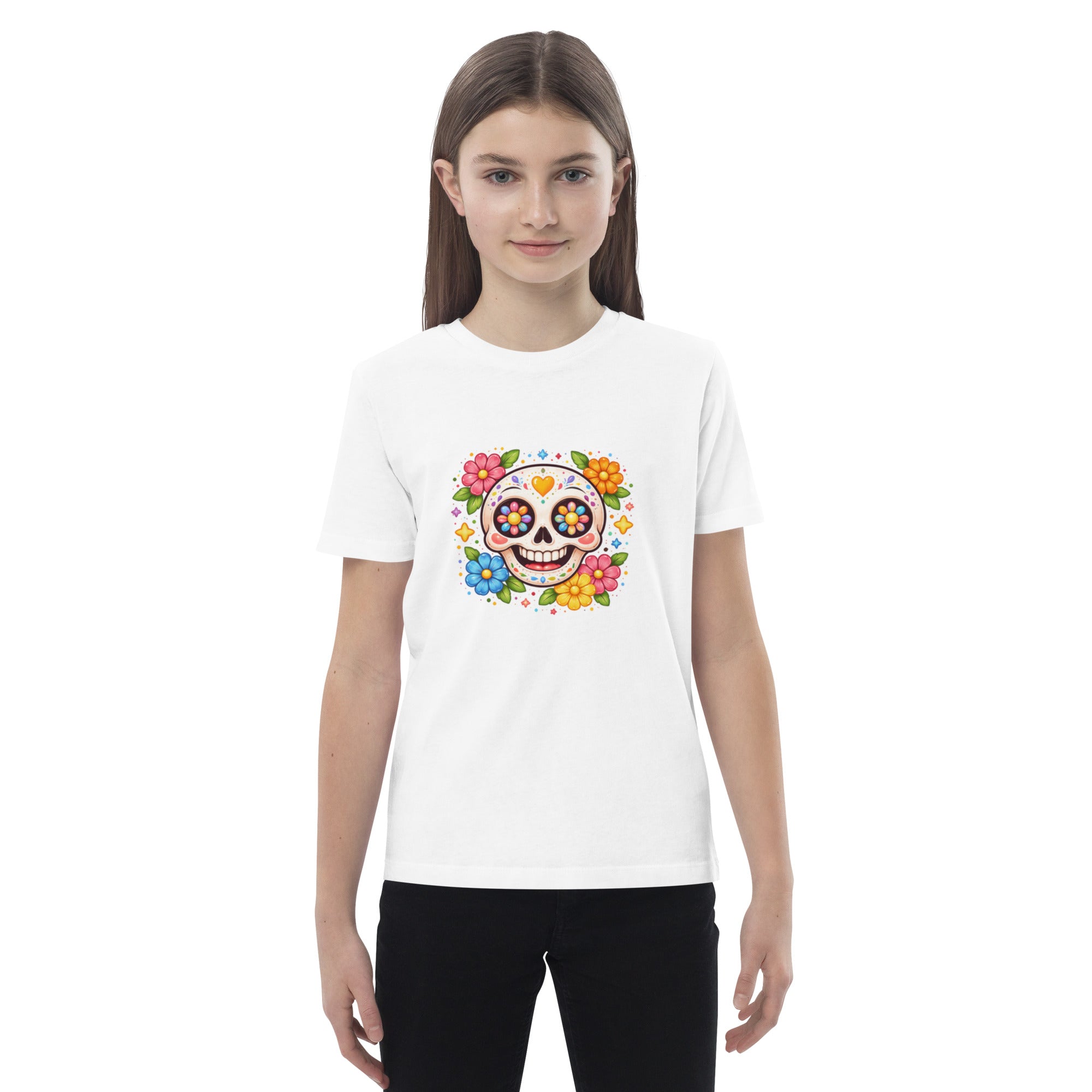 T-shirt fille coton BIO Tête de Mort Mexicaine - 1