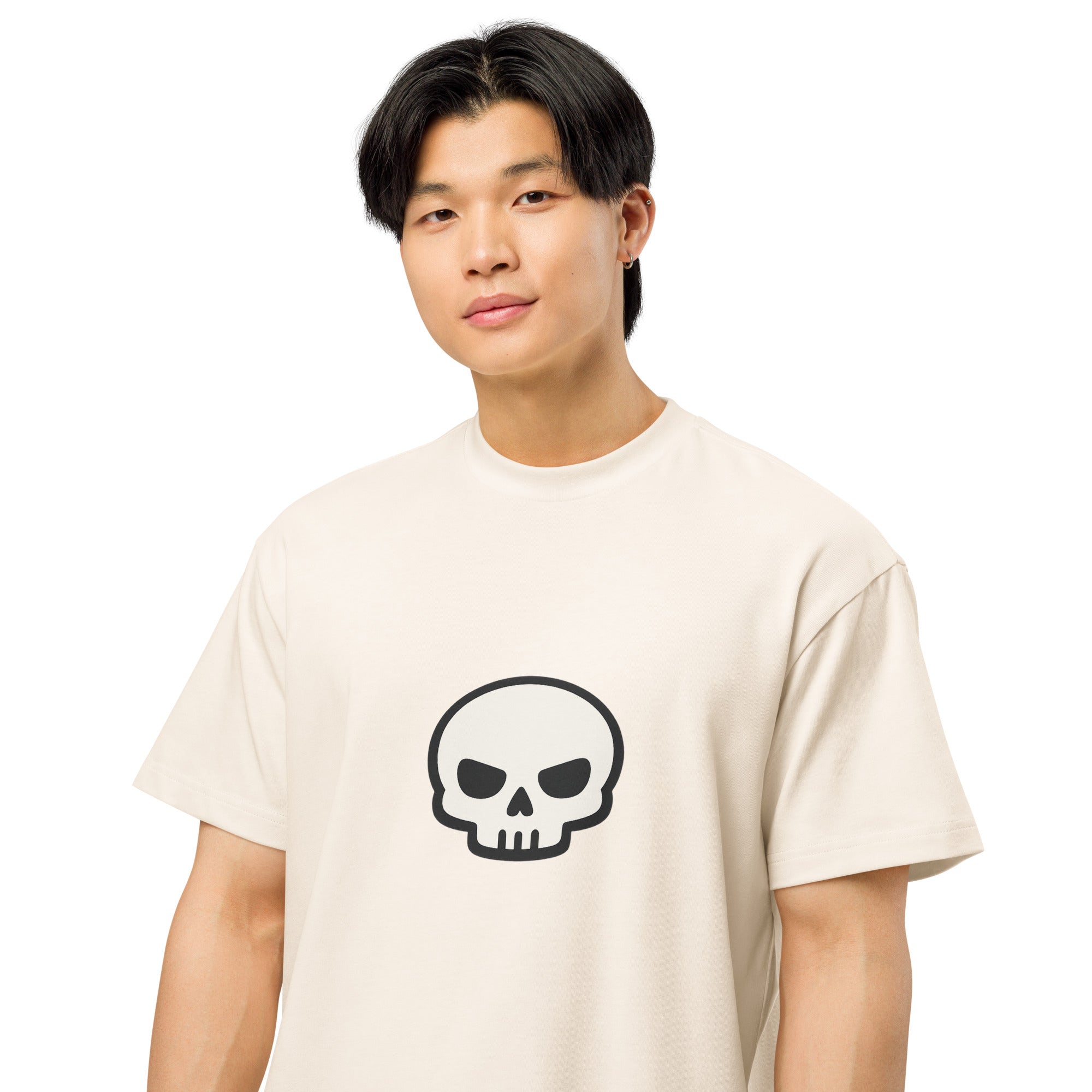 T-shirt boxy homme blanc cassé skate skull - 2
