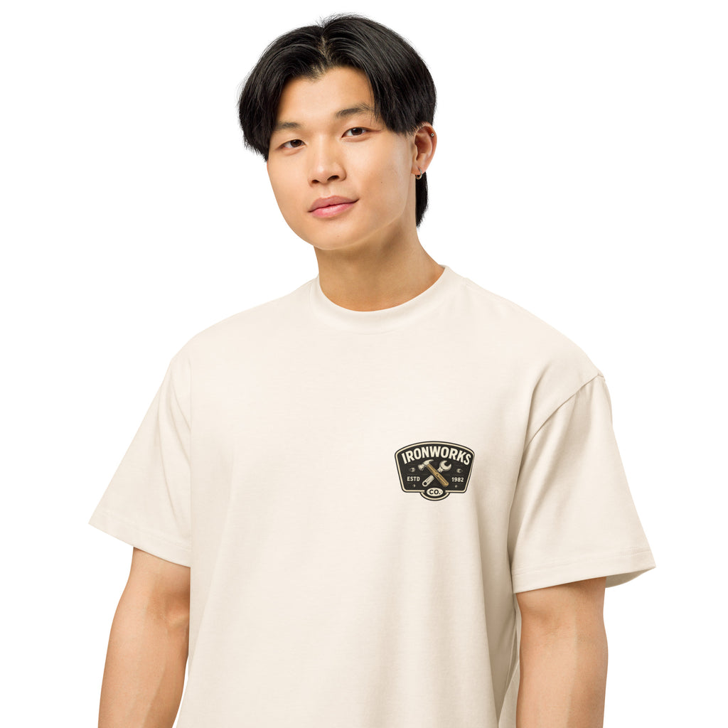 T-shirt boxy homme blanc cassé fake badge - 2