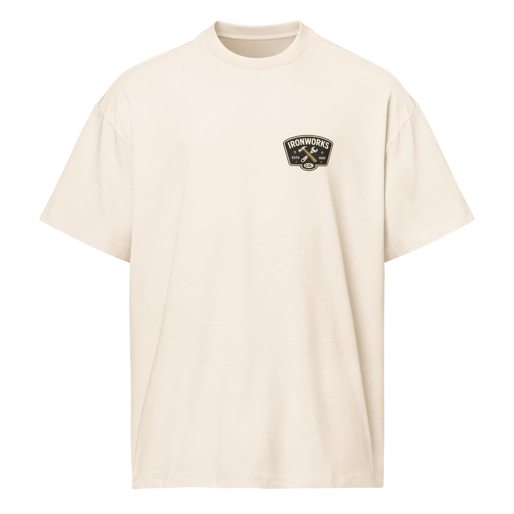 T-shirt boxy homme blanc cassé fake badge - 1