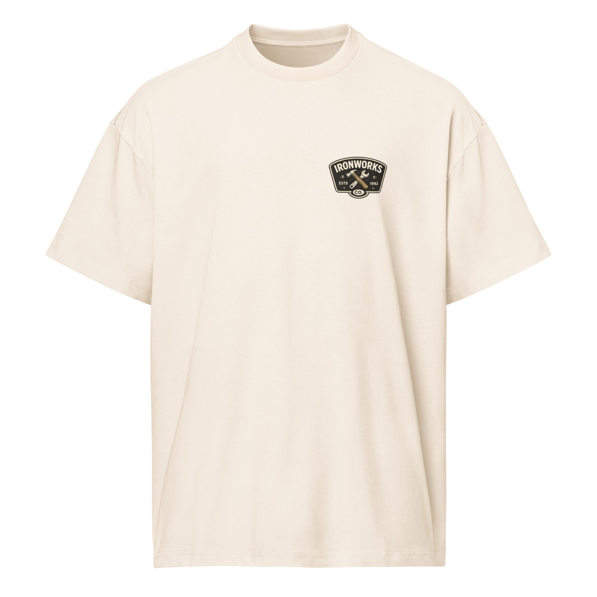 T-shirt boxy homme blanc cassé fake badge - 1
