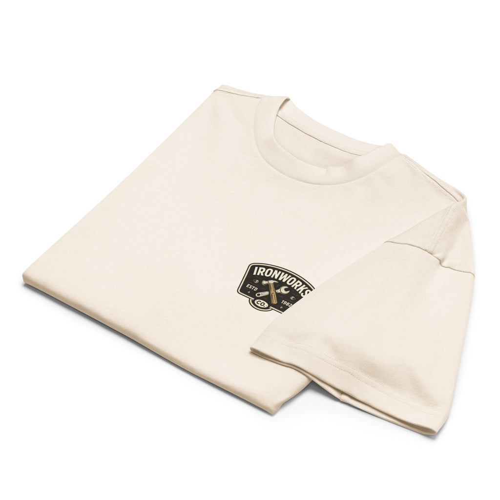 T-shirt boxy homme blanc cassé fake badge - 10