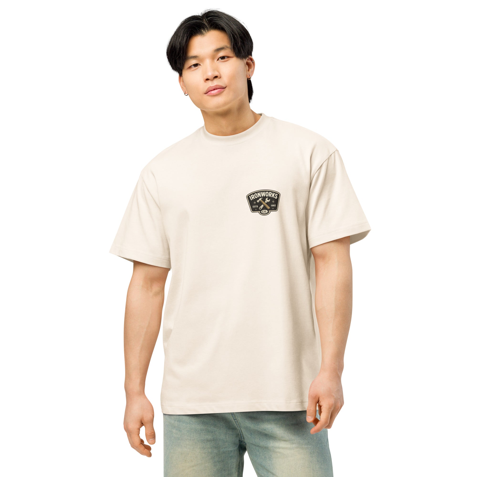 T-shirt boxy homme blanc cassé fake badge - 3
