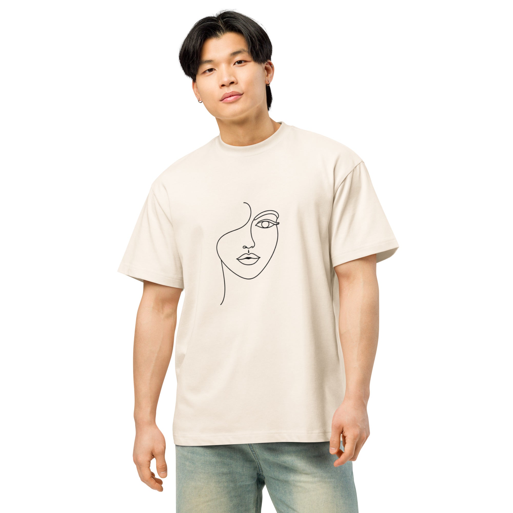 T-shirt boxy homme blanc cassé minimal face - 3
