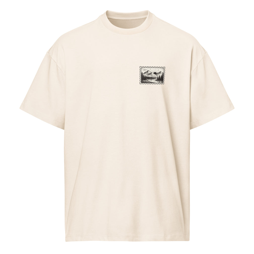 T-shirt boxy homme blanc cassé nature stamp - 1