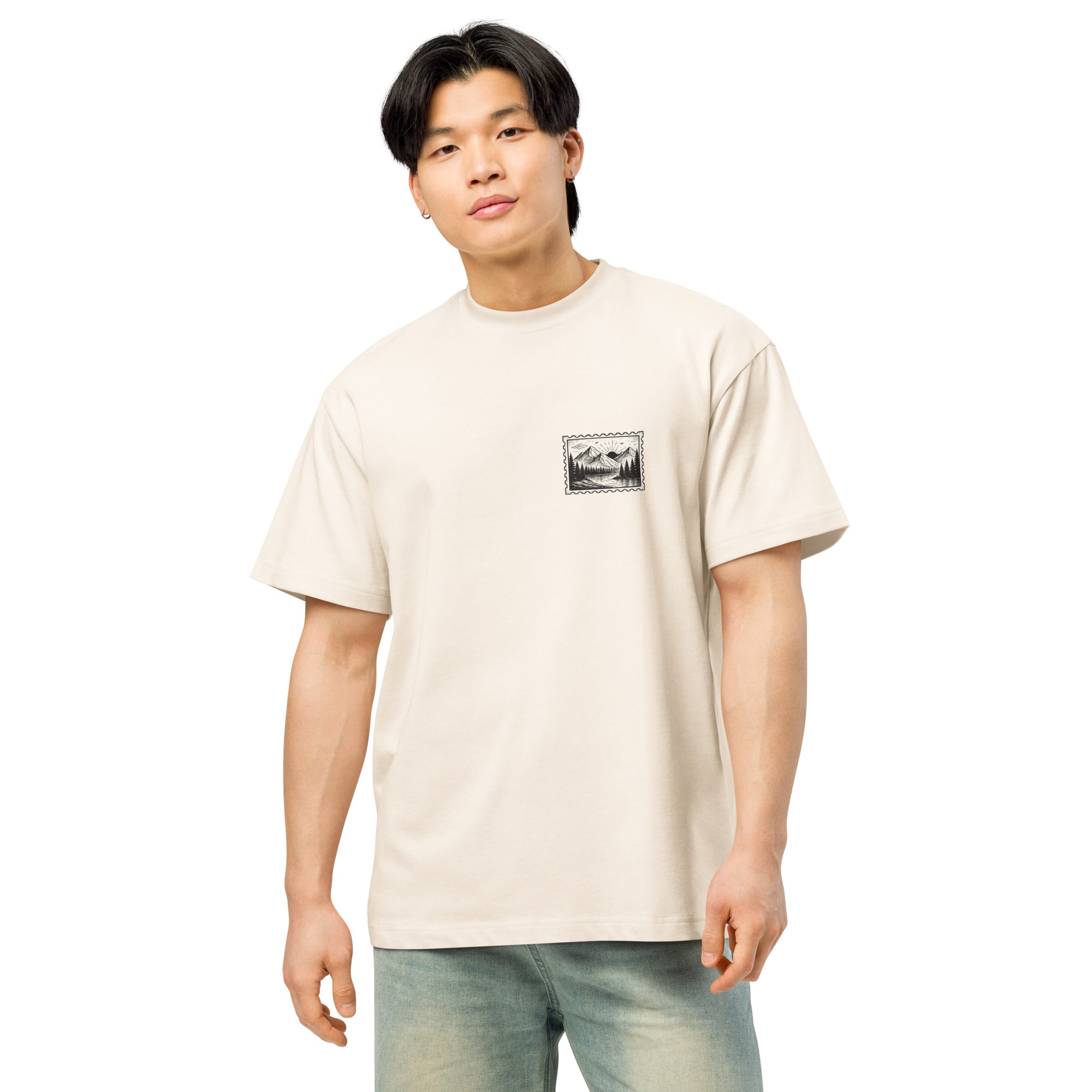 T-shirt boxy homme blanc cassé nature stamp - 4