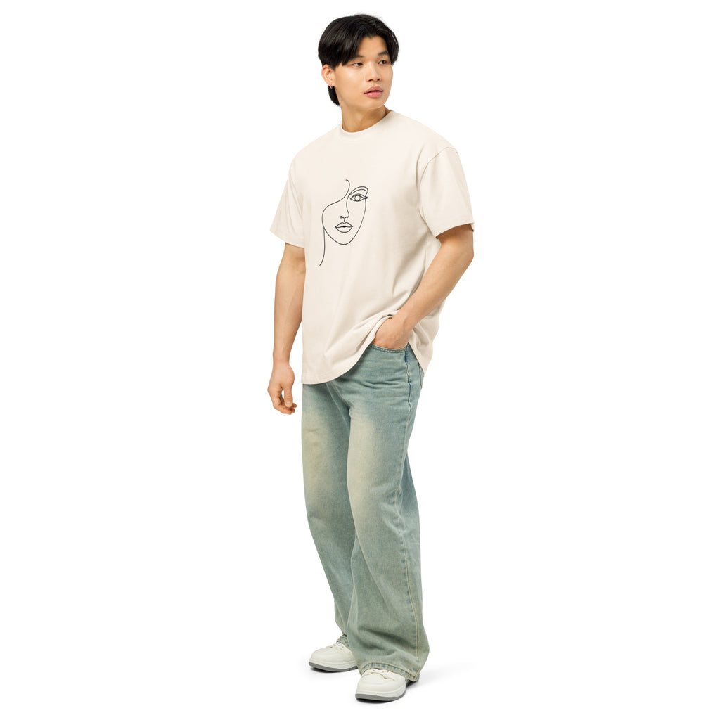 T-shirt boxy homme blanc cassé minimal face - 6