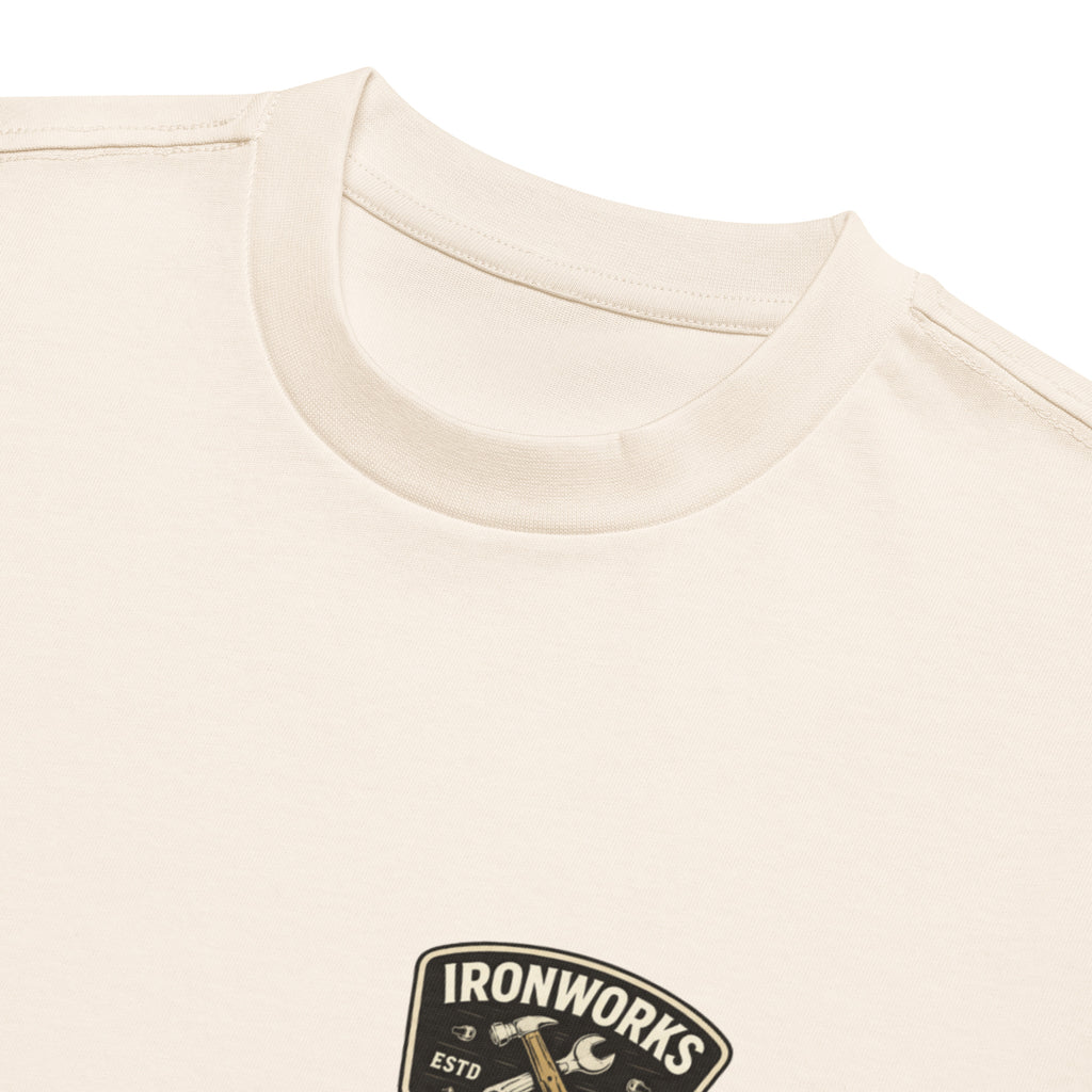 T-shirt boxy homme blanc cassé fake badge - 11