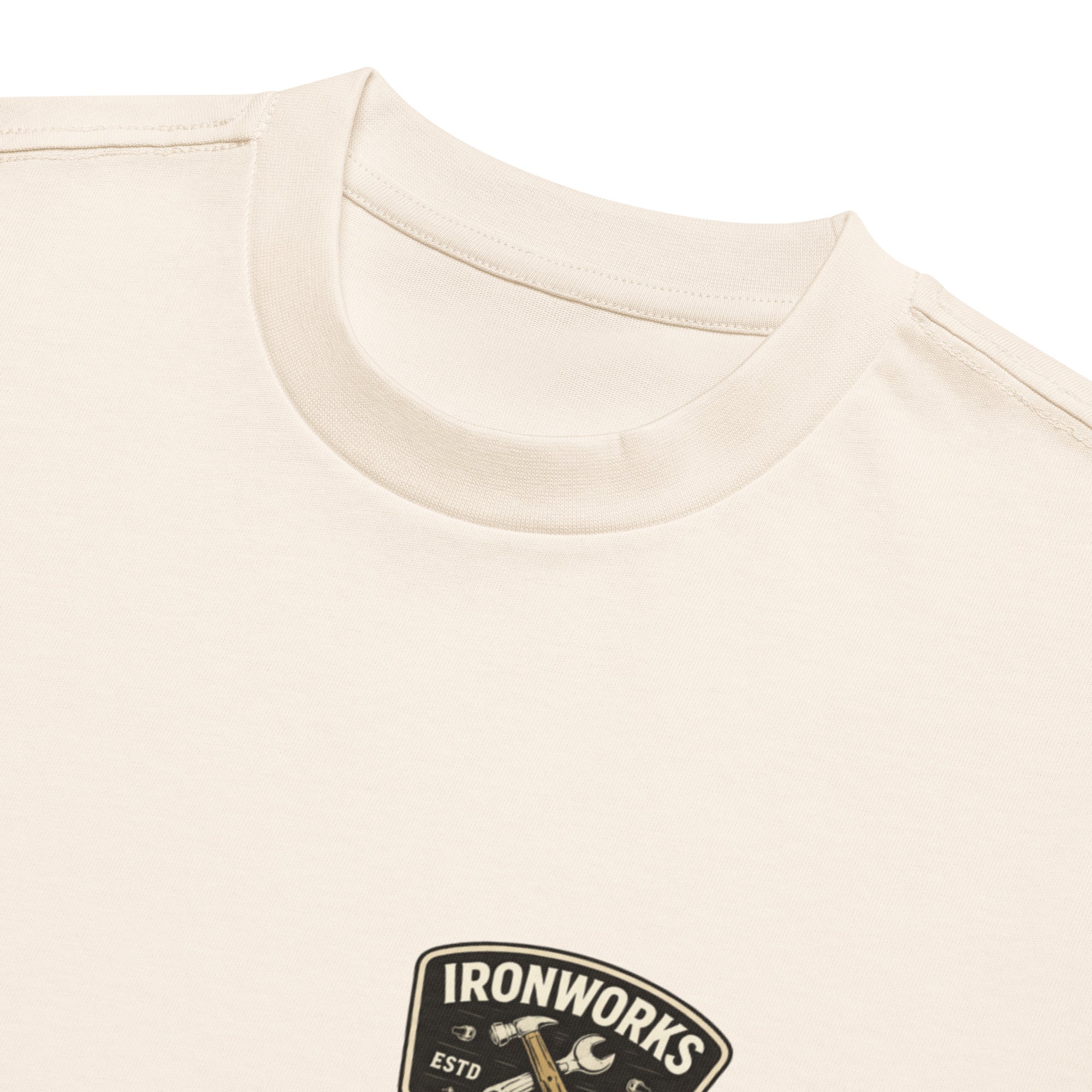 T-shirt boxy homme blanc cassé fake badge - 11