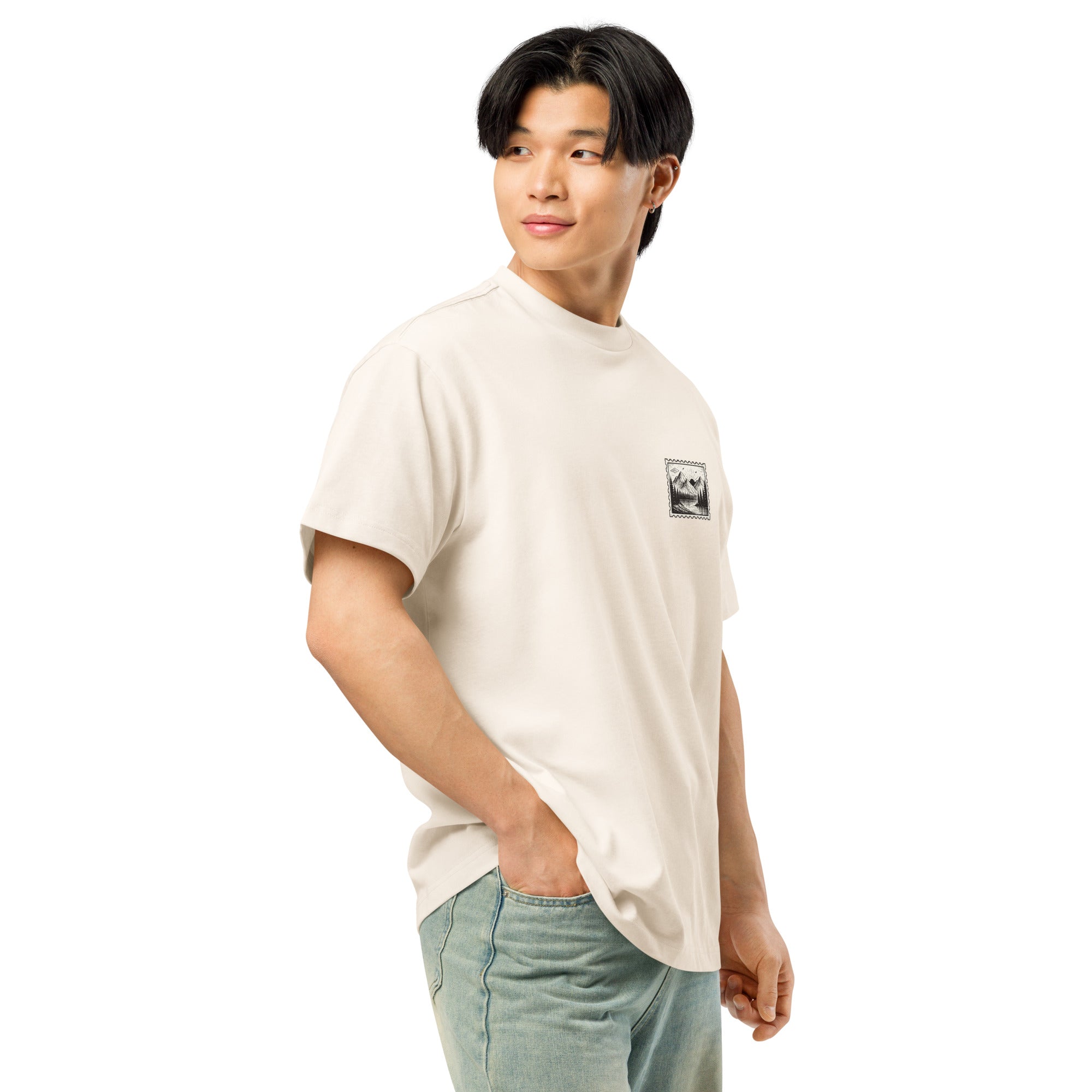 T-shirt boxy homme blanc cassé nature stamp - 3
