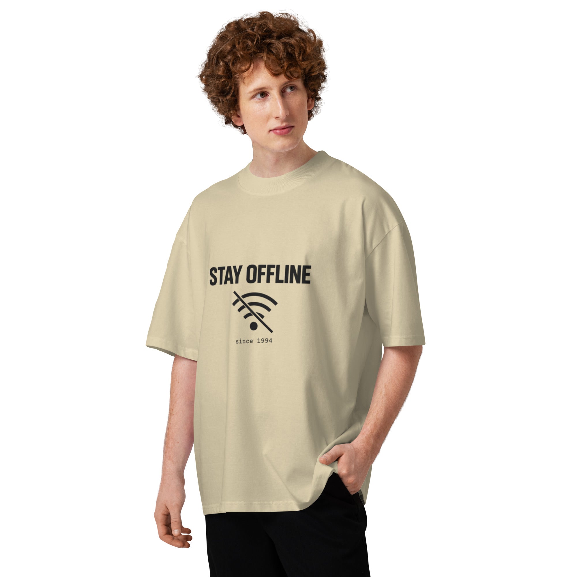 T-shirt homme beige col montant BIO - STAY OFFLINE - 4