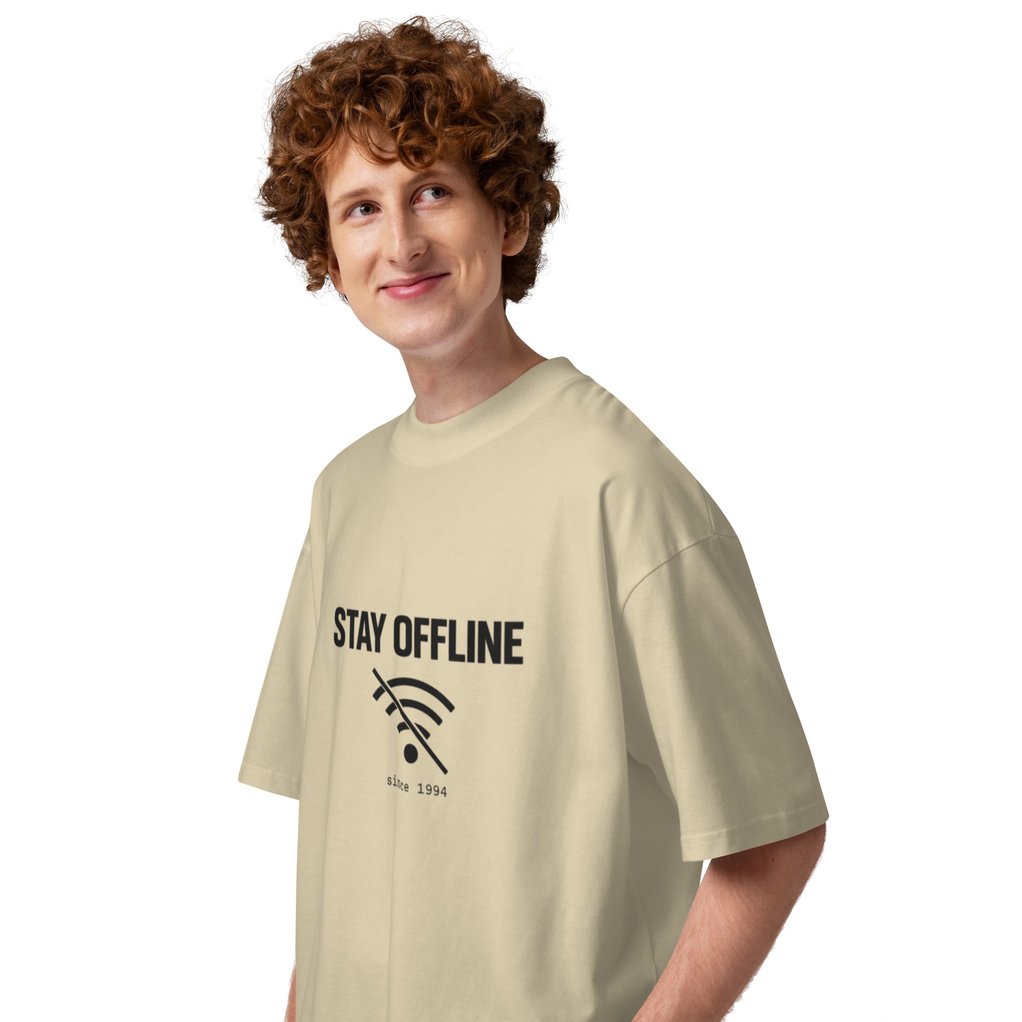 T-shirt homme beige col montant BIO - STAY OFFLINE - 1