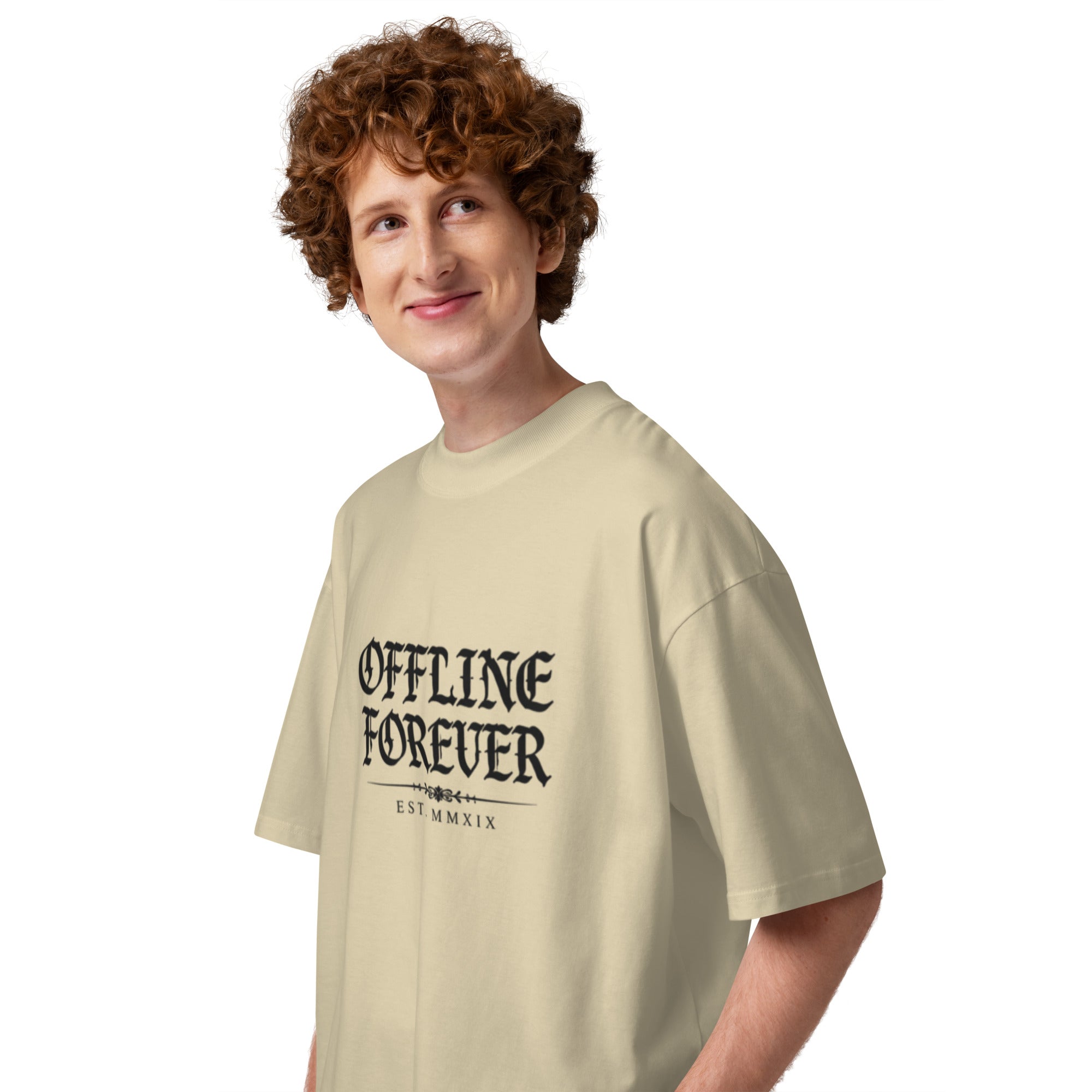 T-shirt homme beige col montant BIO - OFFLINE FOREVER - 3