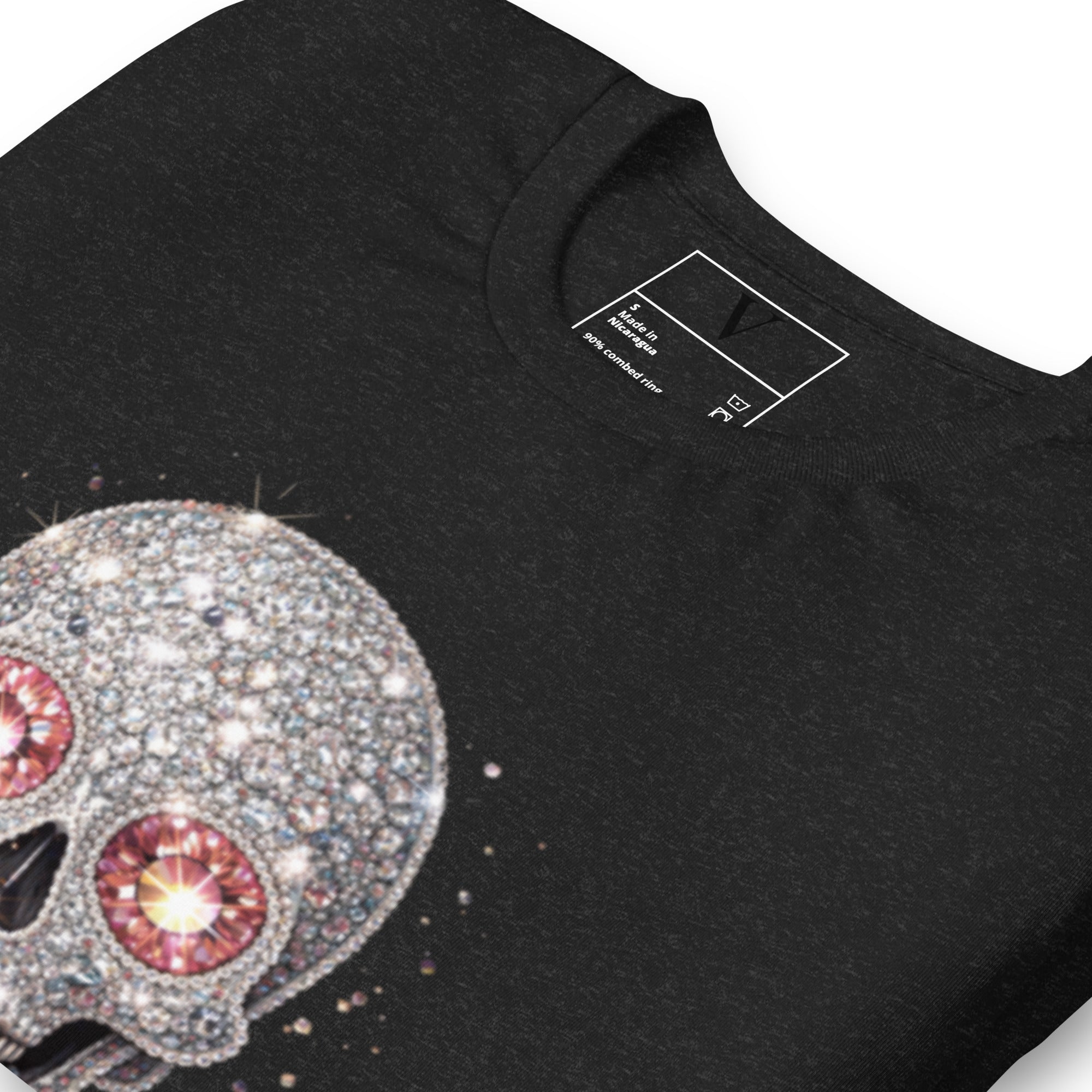 T-shirt noir Femme Tête de Mort Strass - 5