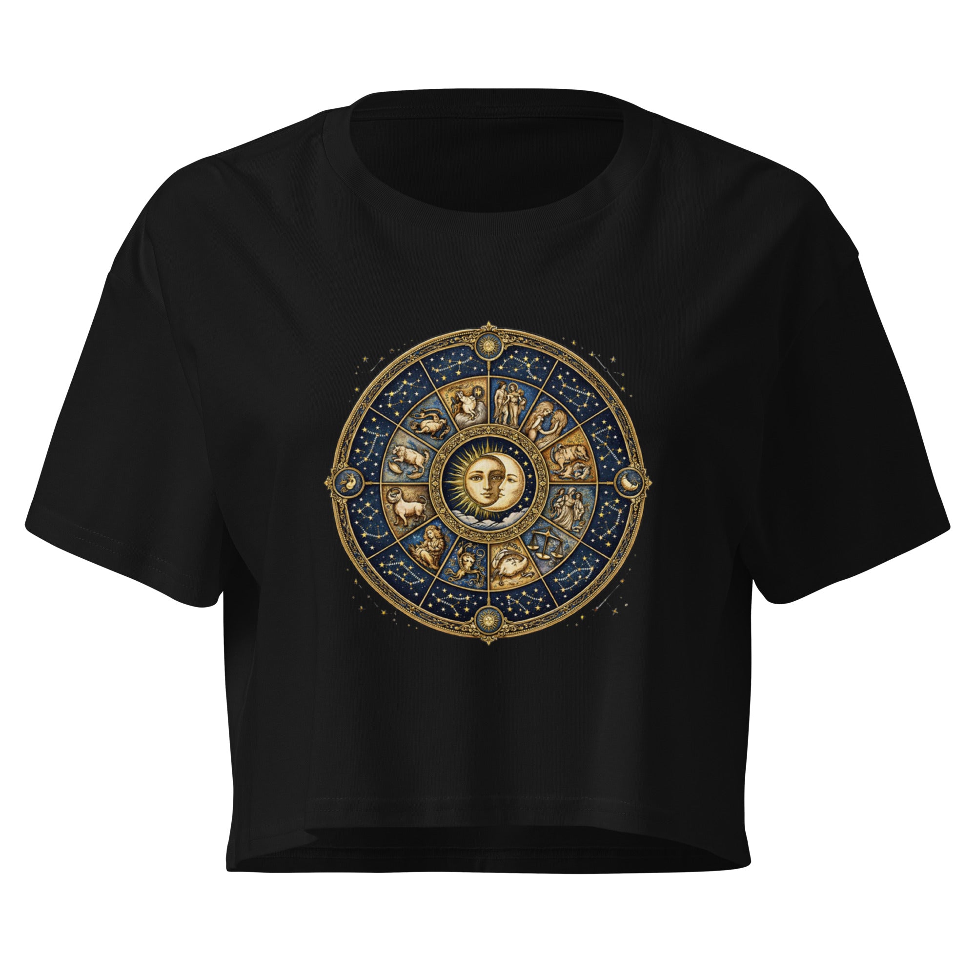 Crop top noir roue zodiacale dorée - 3