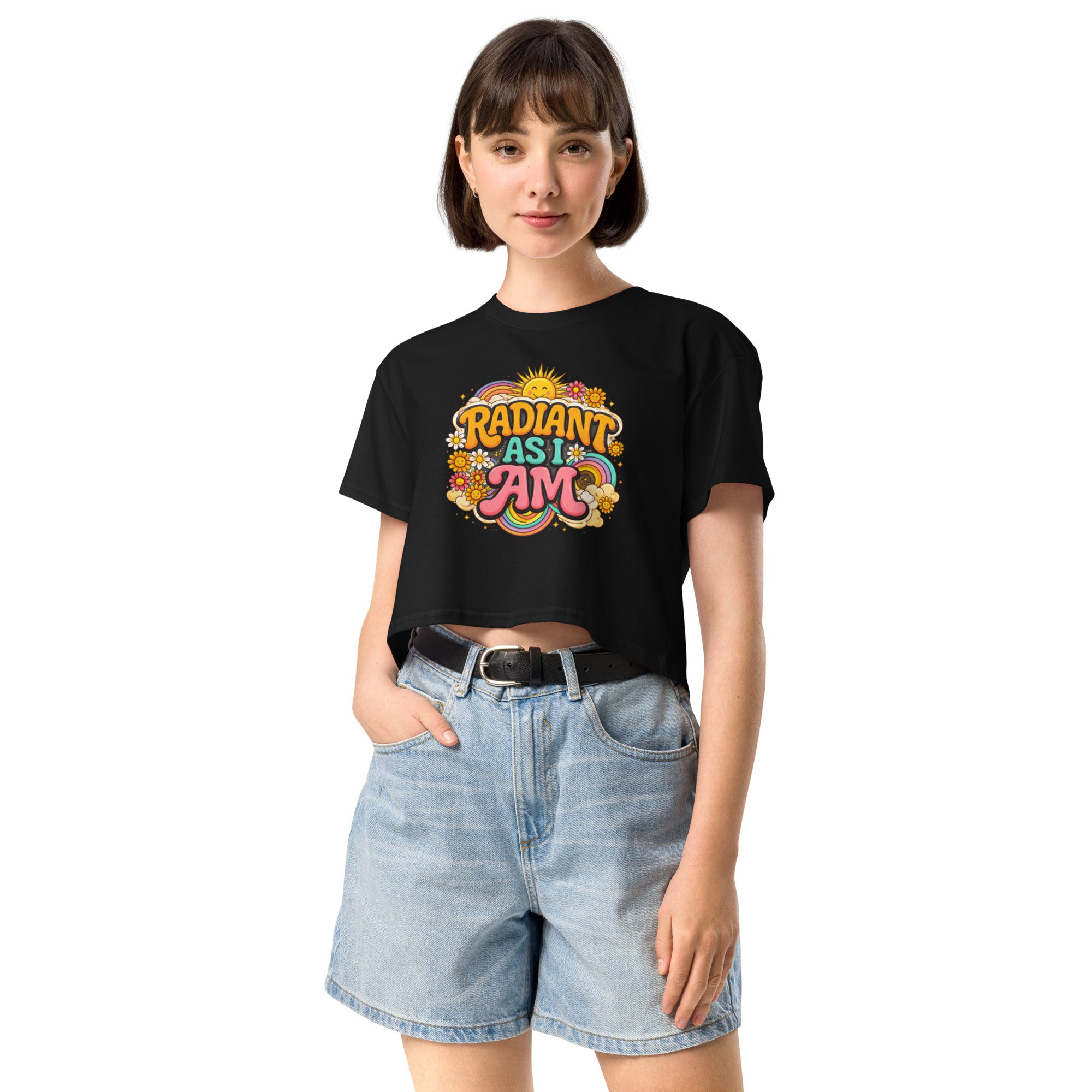 Crop Top noir Slogan Corps Positif Rétro - 2