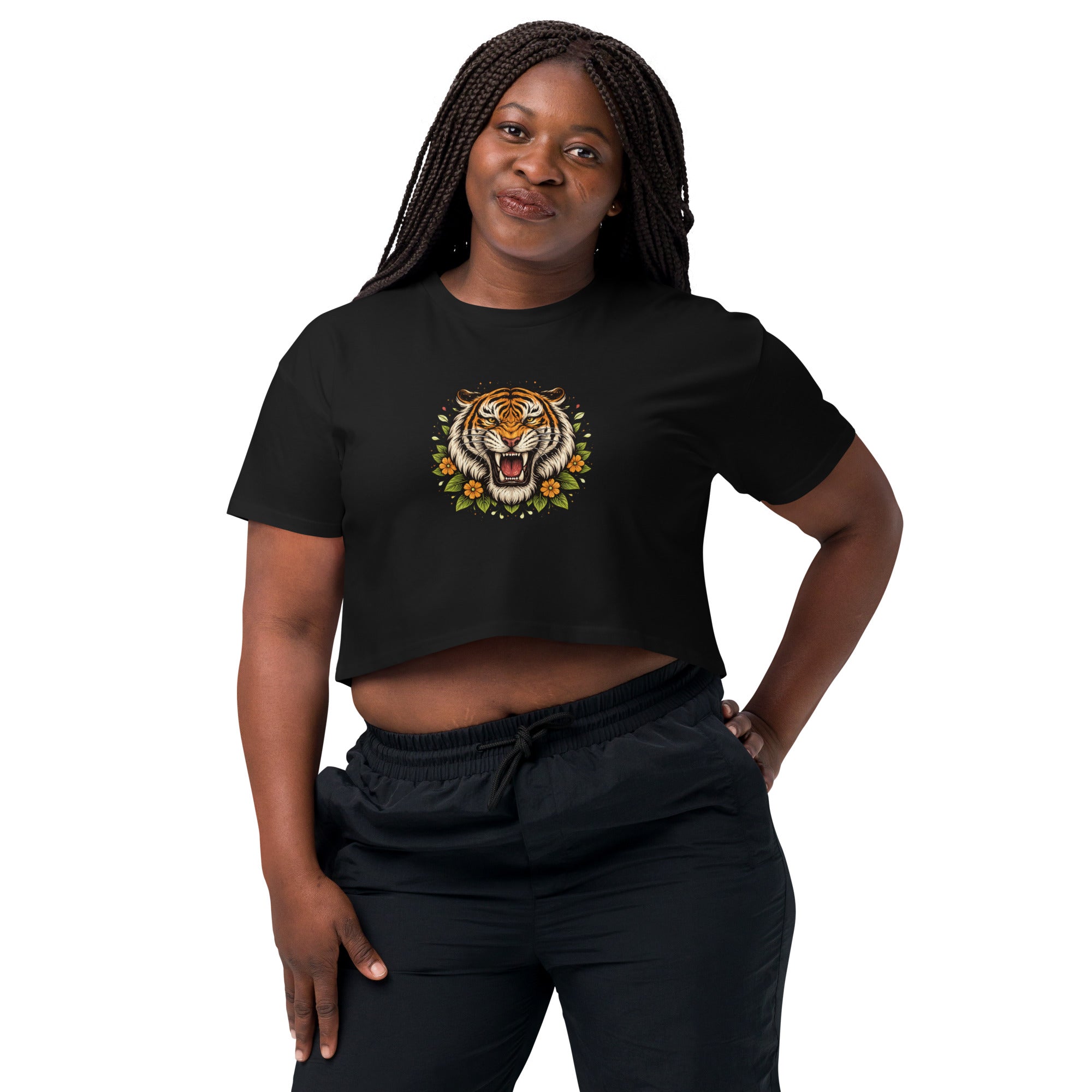 Crop top noir tigre rétro sérigraphie - 5
