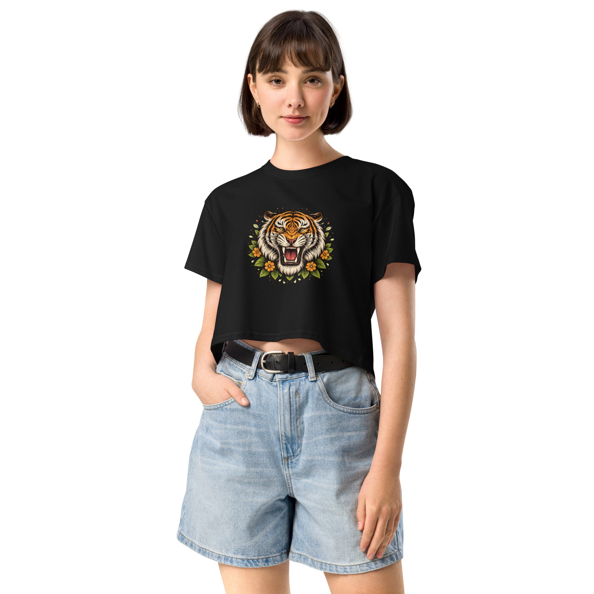 Crop top noir tigre rétro sérigraphie - 2