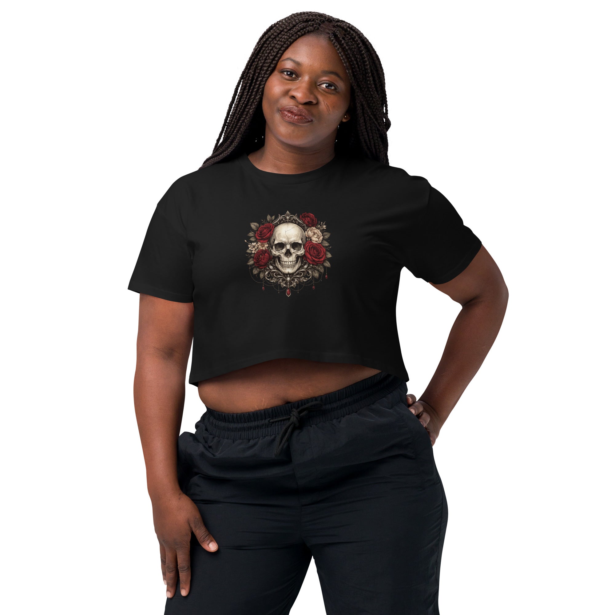 Crop top noir crâne roses gothique - 5