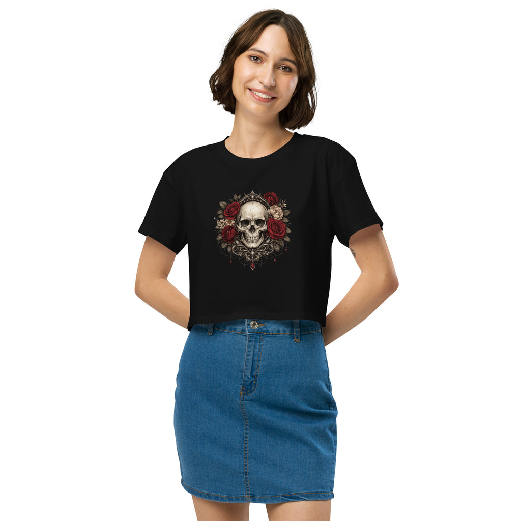 Crop top noir crâne roses gothique - 9