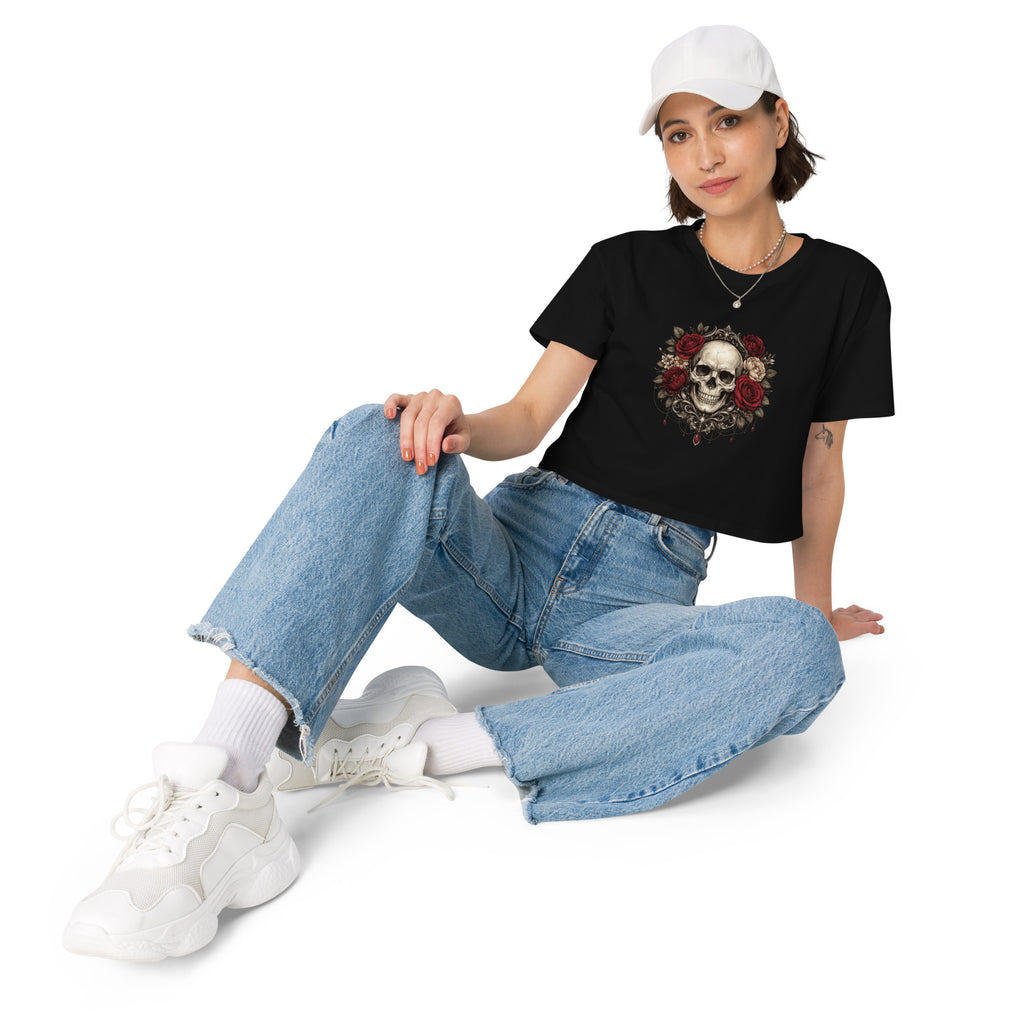 Crop top noir crâne roses gothique - 11