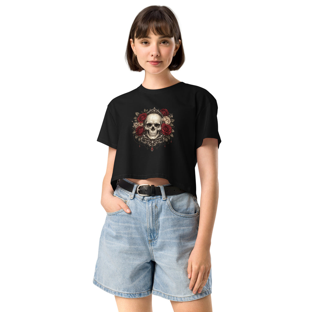 Crop top noir crâne roses gothique - 2