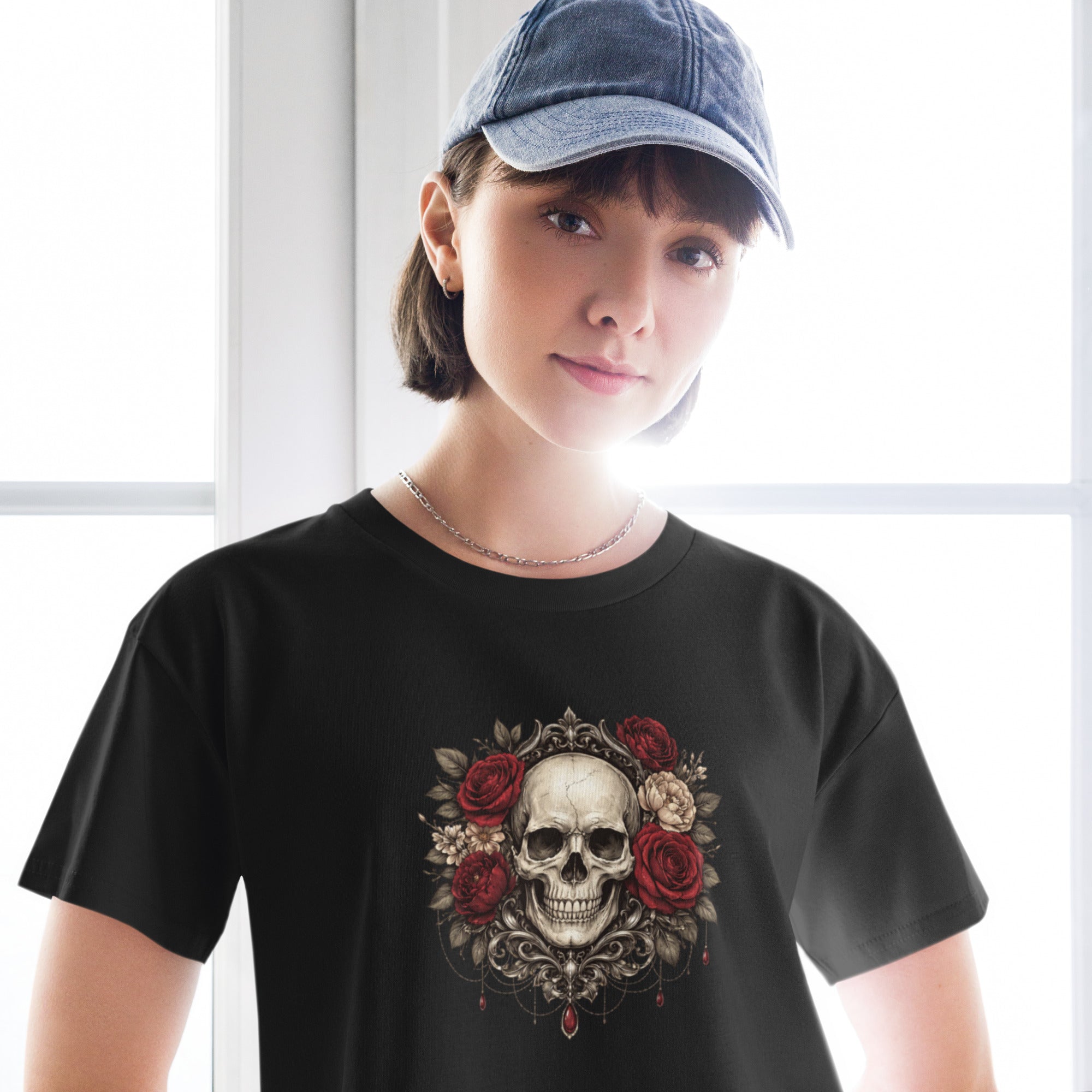 Crop top noir crâne roses gothique - 12