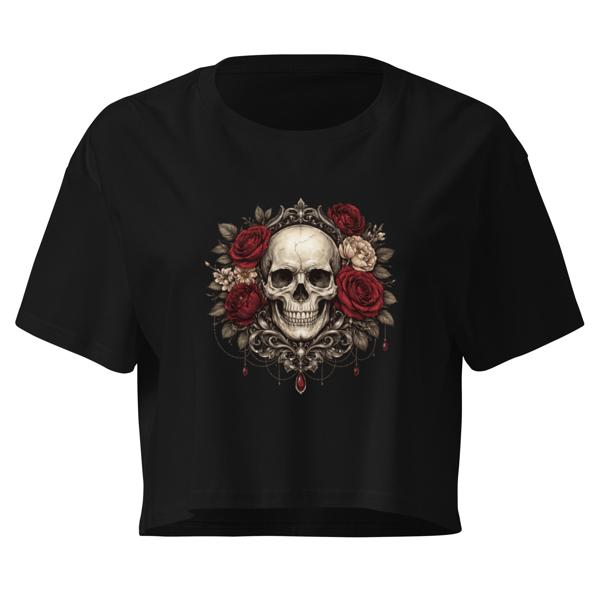 Crop top noir crâne roses gothique - 3