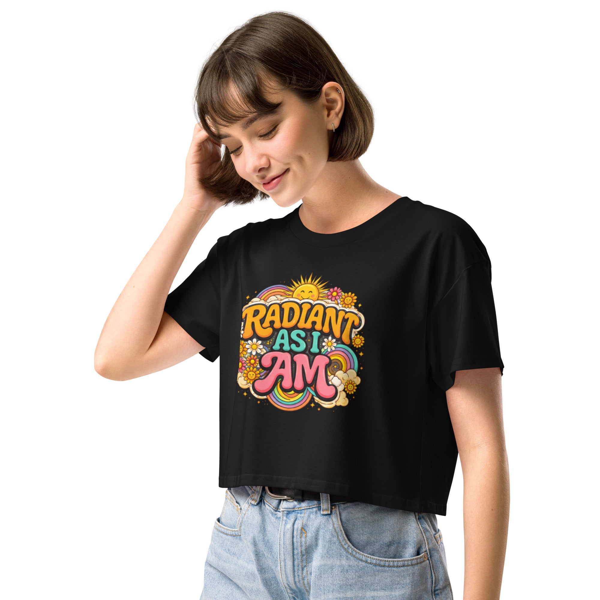 Crop Top noir Slogan Corps Positif Rétro - 1