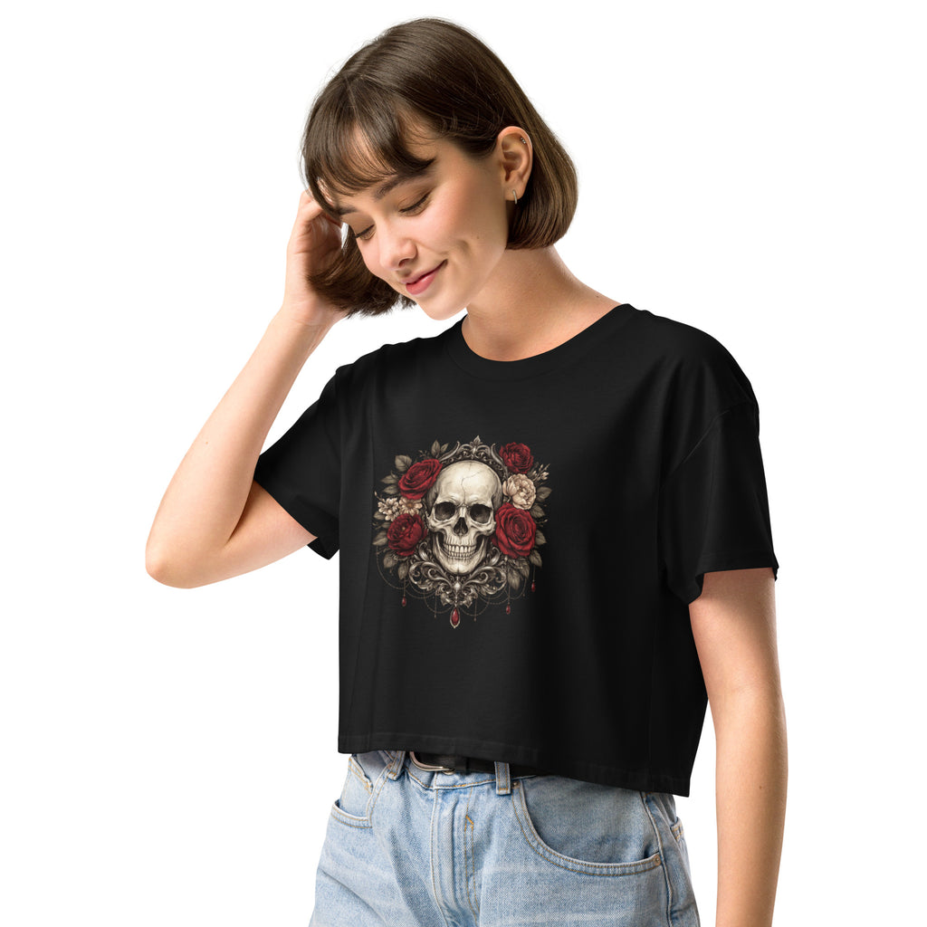 Crop top noir crâne roses gothique - 1