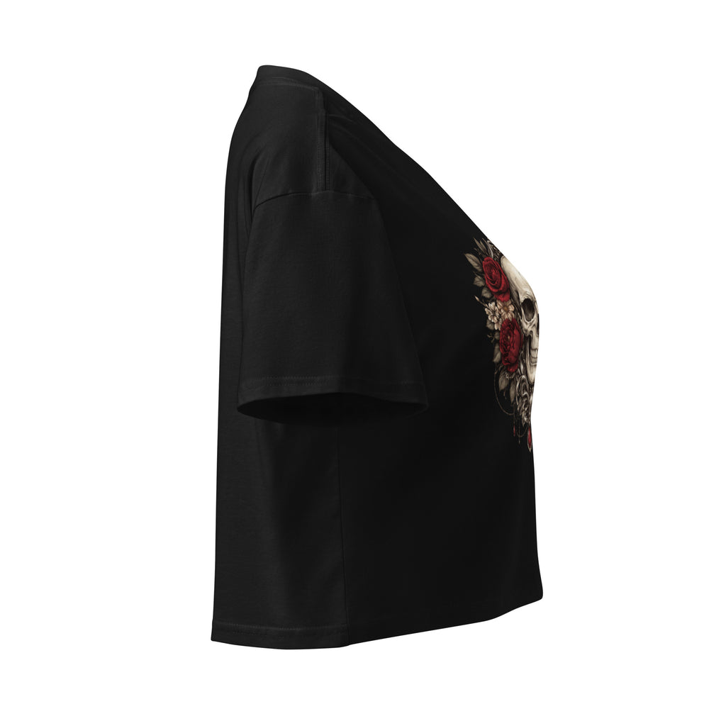 Crop top noir crâne roses gothique - 8
