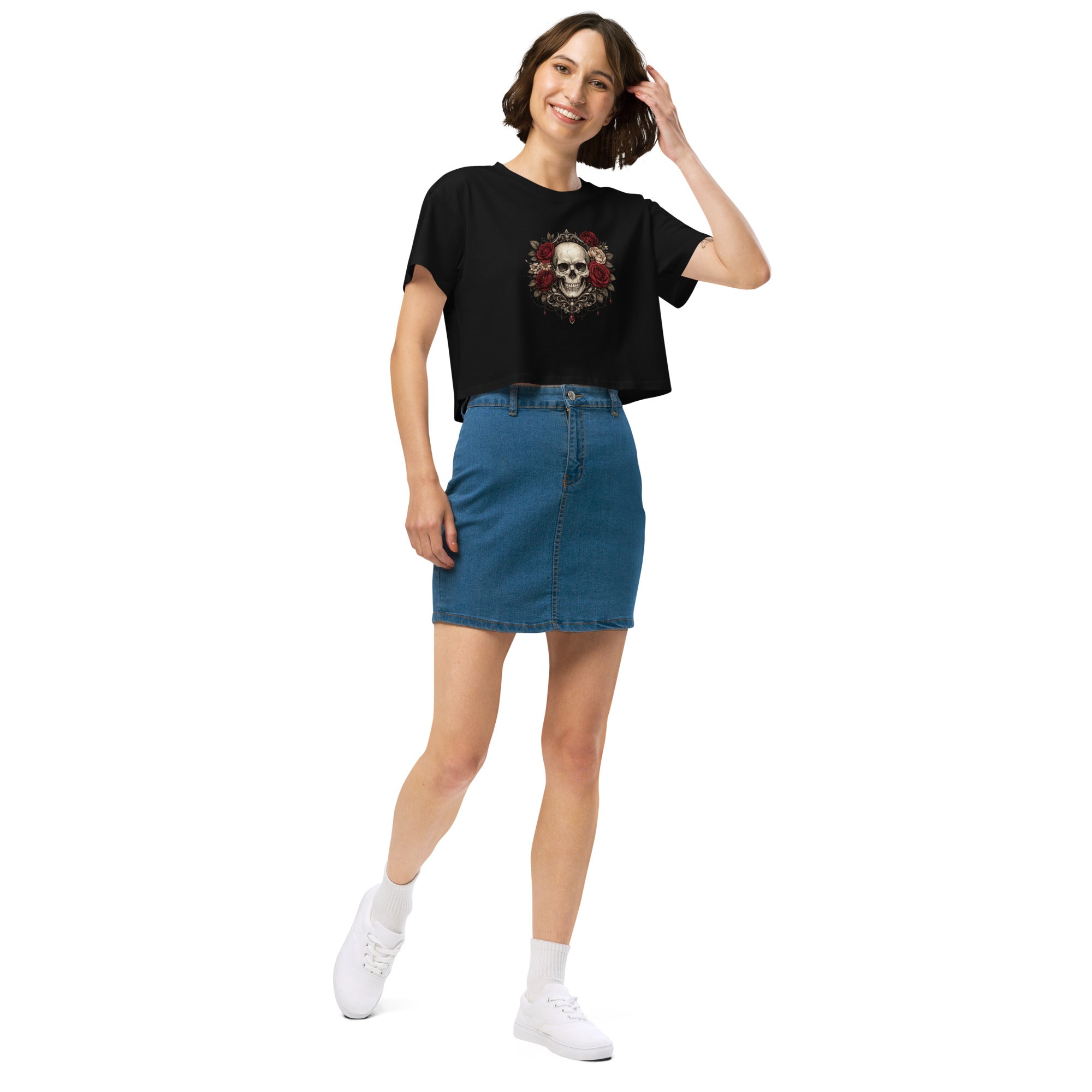 Crop top noir crâne roses gothique - 10