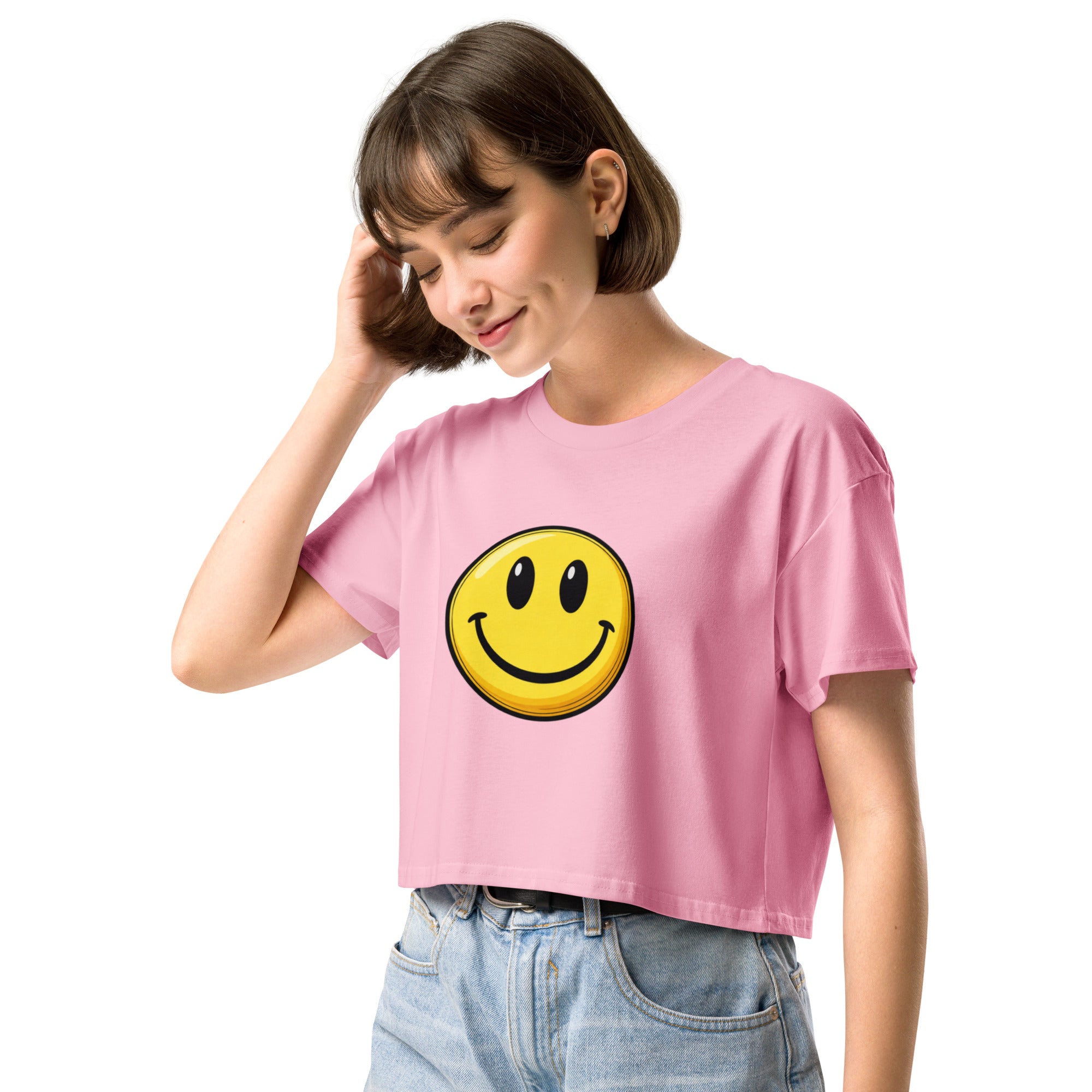 Crop top rose smiley acide rave - 1