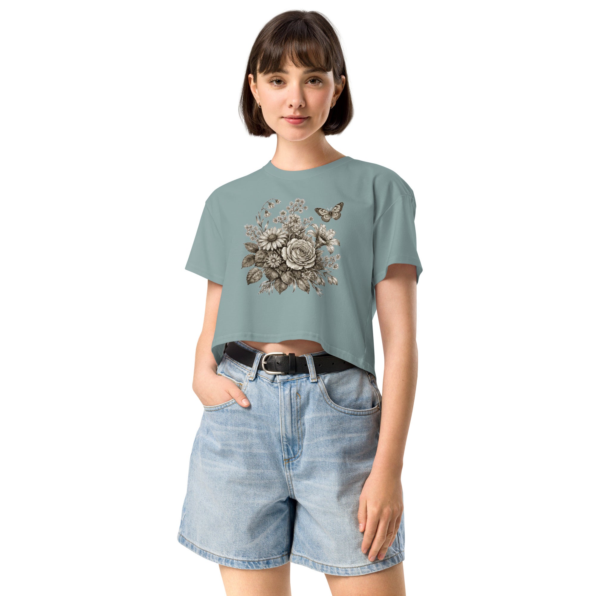 Crop top gris dark academia gravure - 2