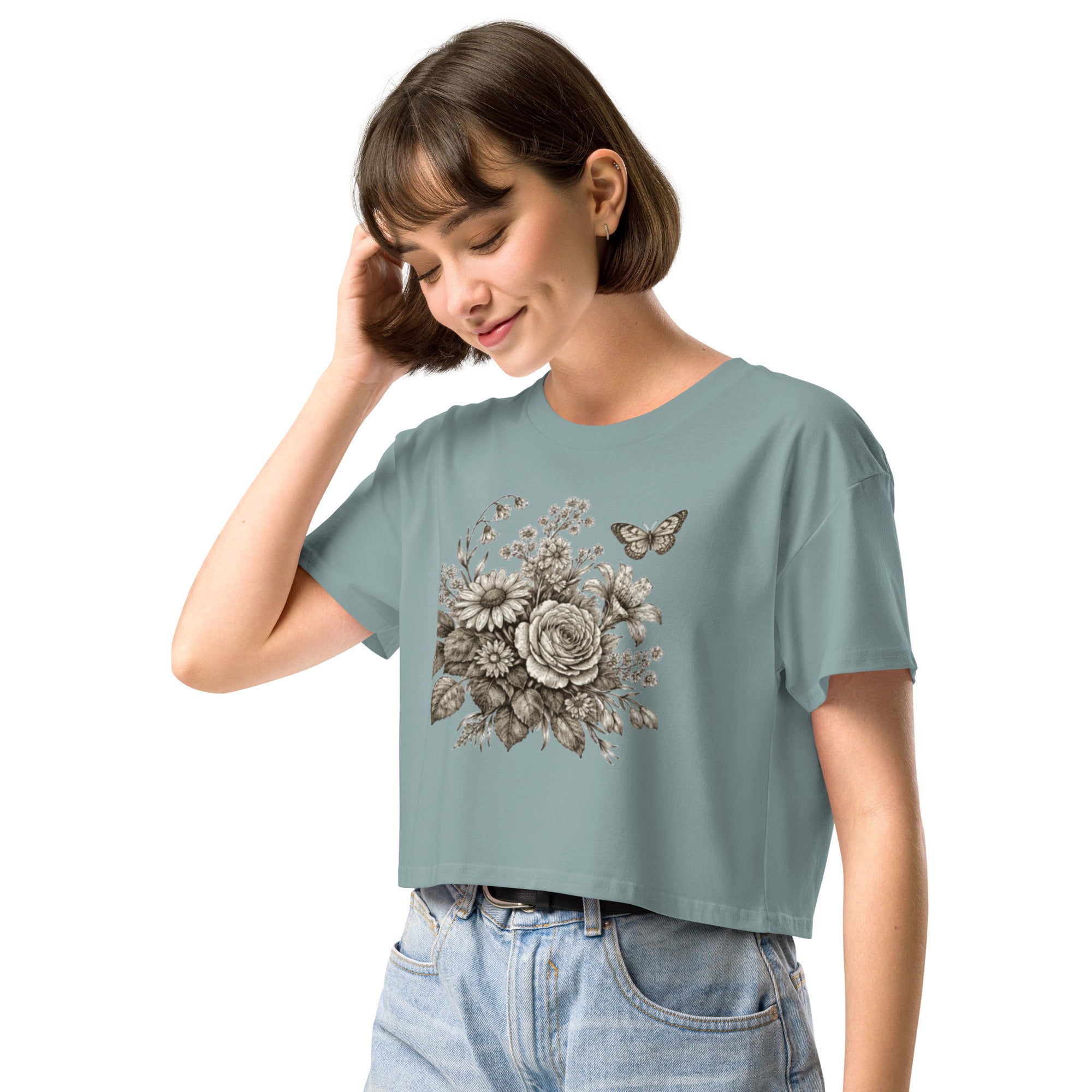 Crop top gris dark academia gravure - 1