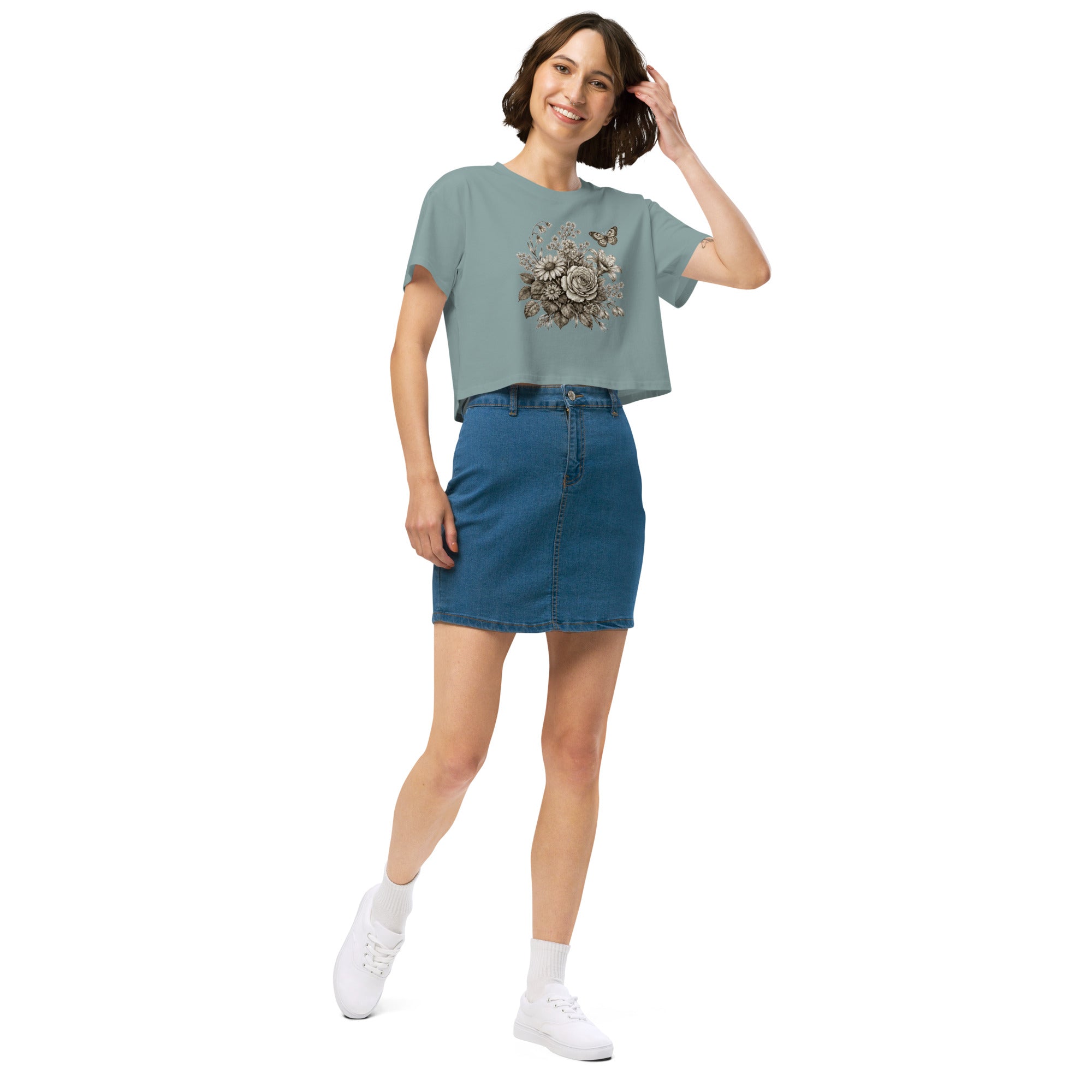 Crop top gris dark academia gravure - 6