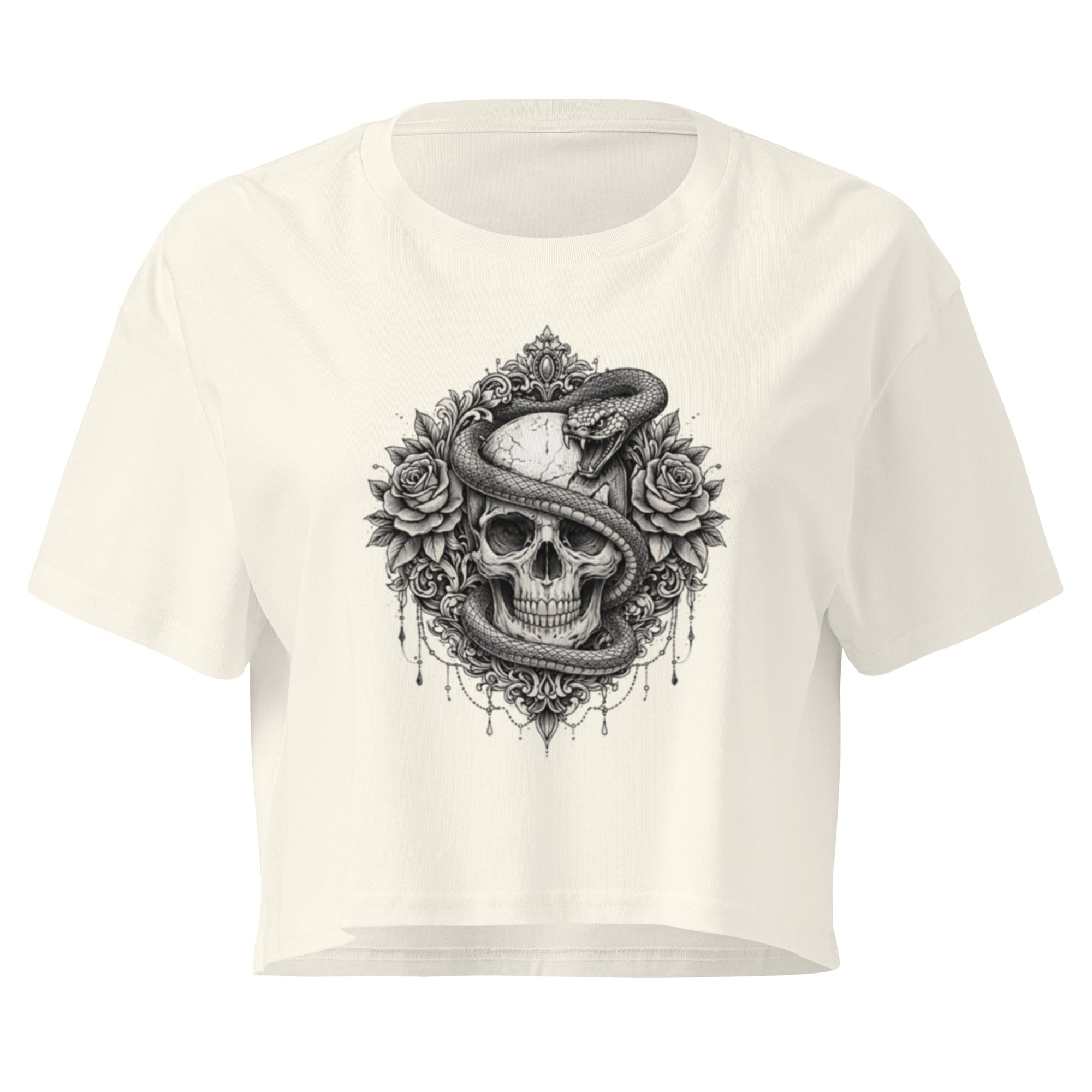 Crop top beige serpent rose tatouage - 3