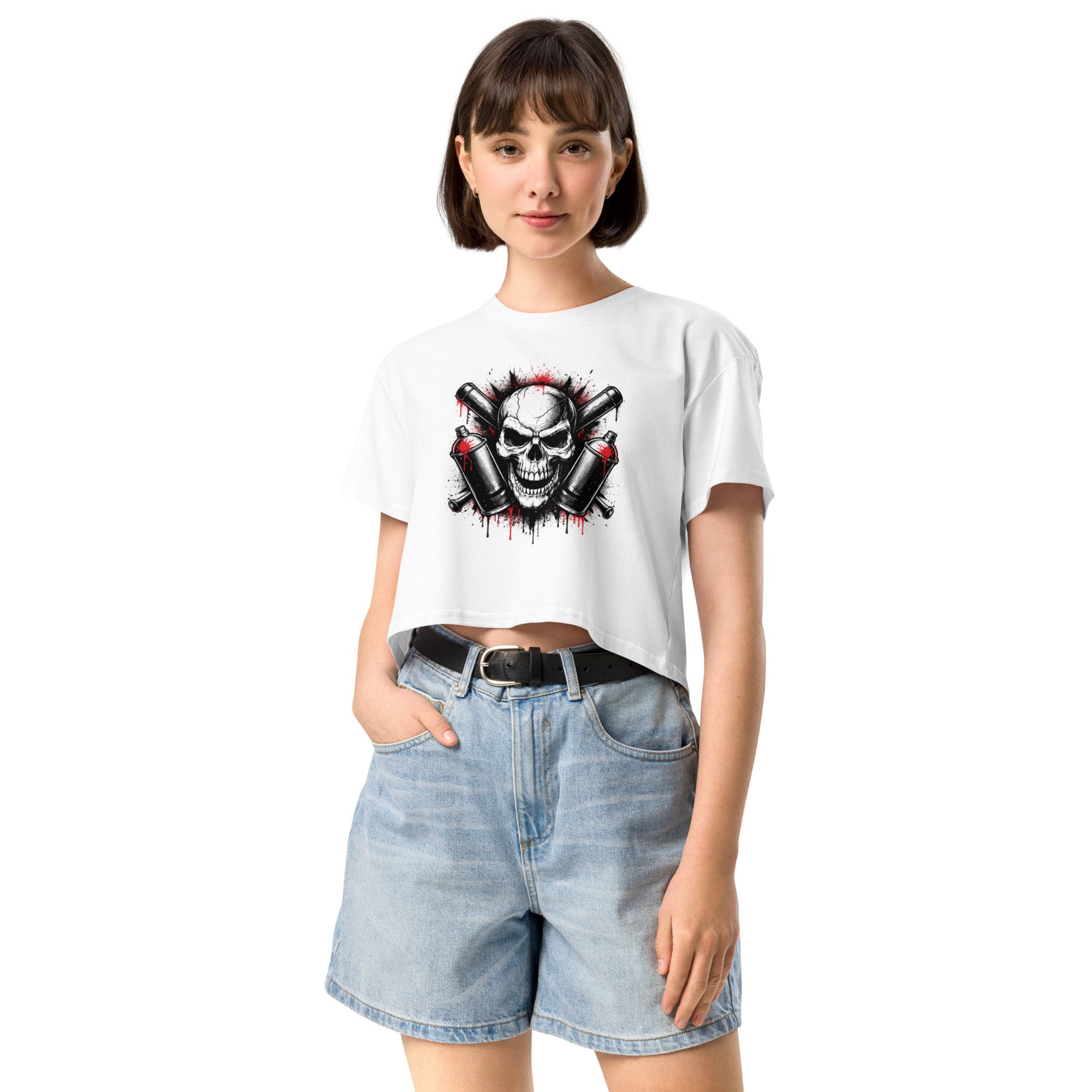 Crop top blanc grunge spray paint - 2