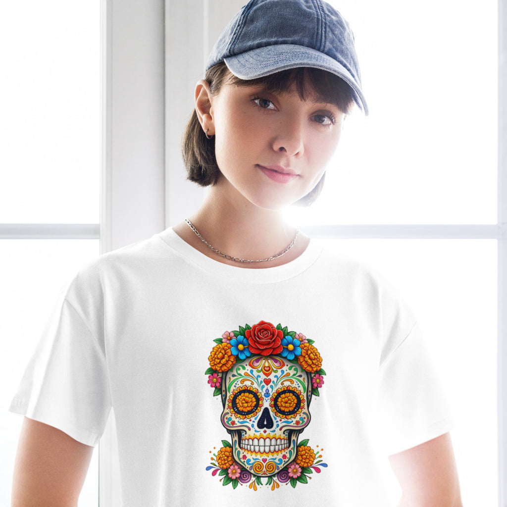 Crop top blanc crâne fleuri mexicain - 12