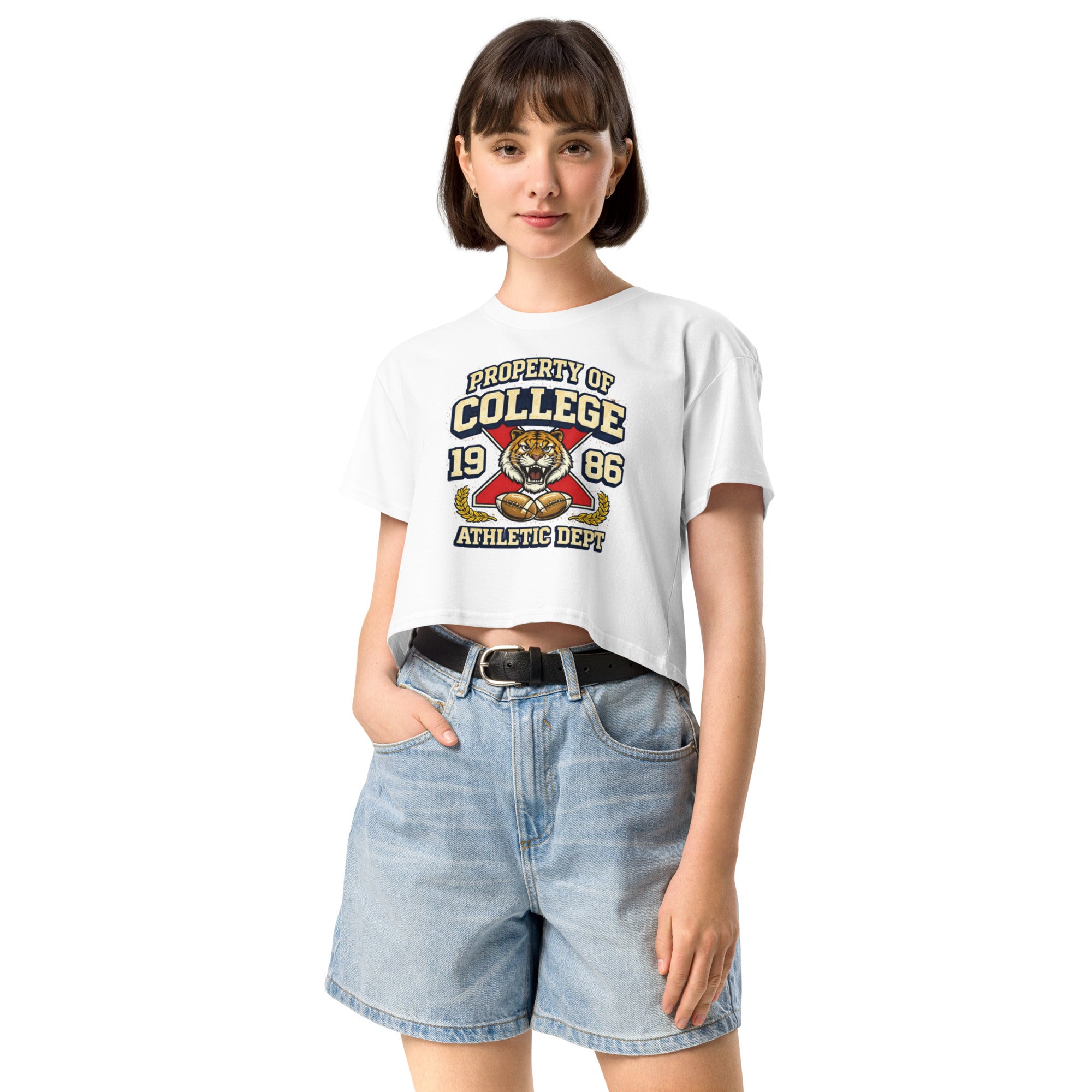 Crop top blanc sport universitaire vintage - 2