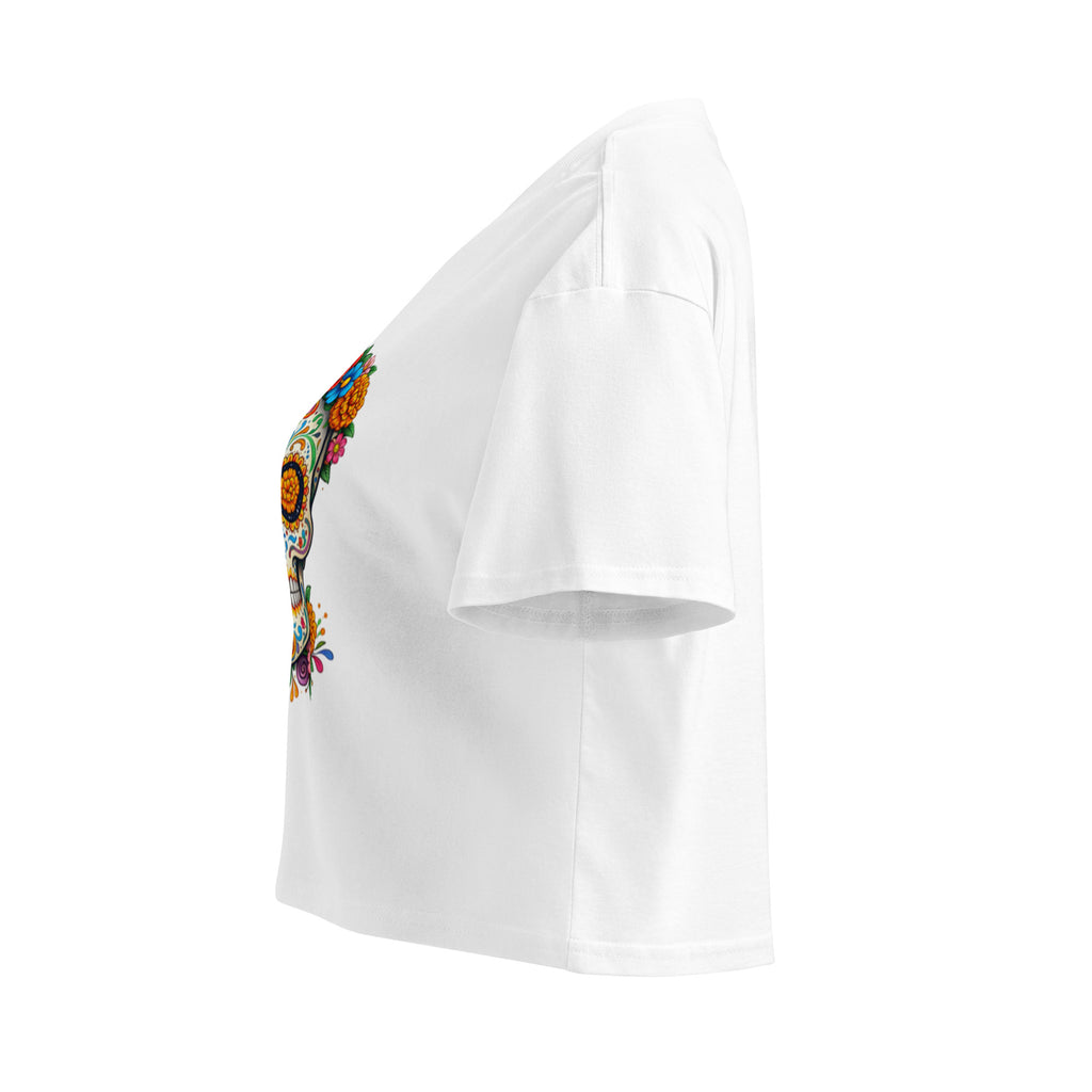 Crop top blanc crâne fleuri mexicain - 7