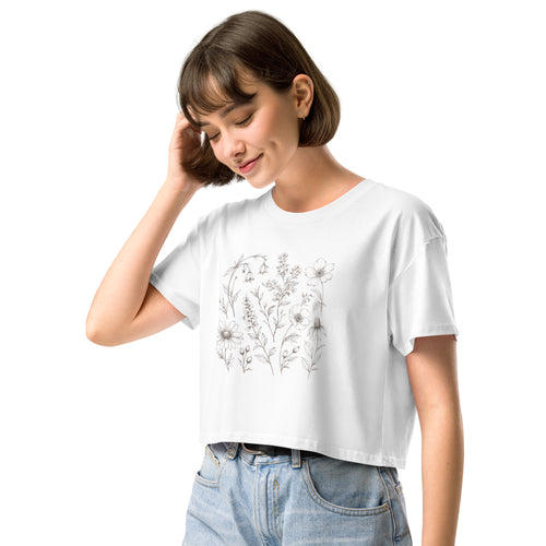 Crop top blanc fleur trait fin - 1