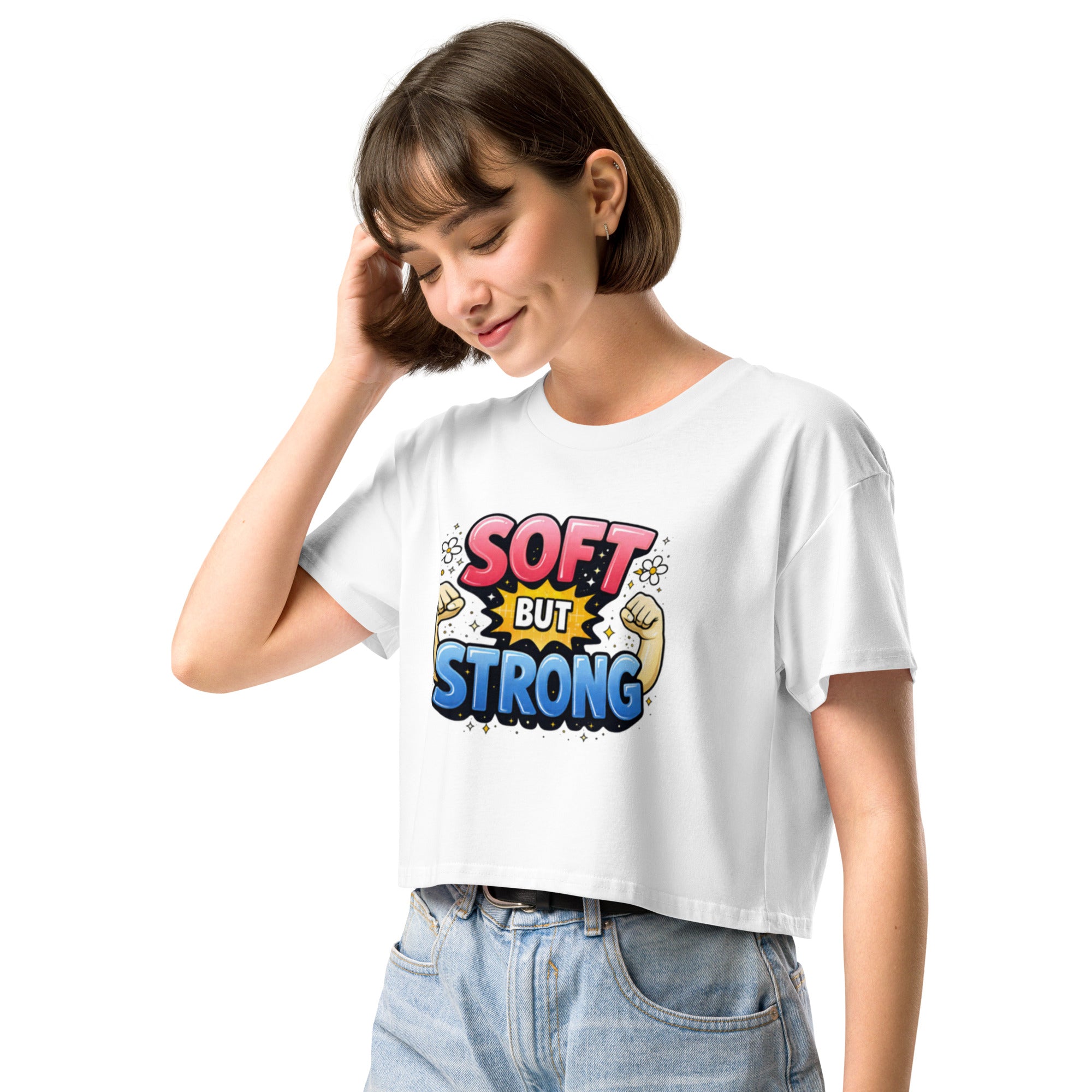 Crop top slogan féministe fleuri - 1