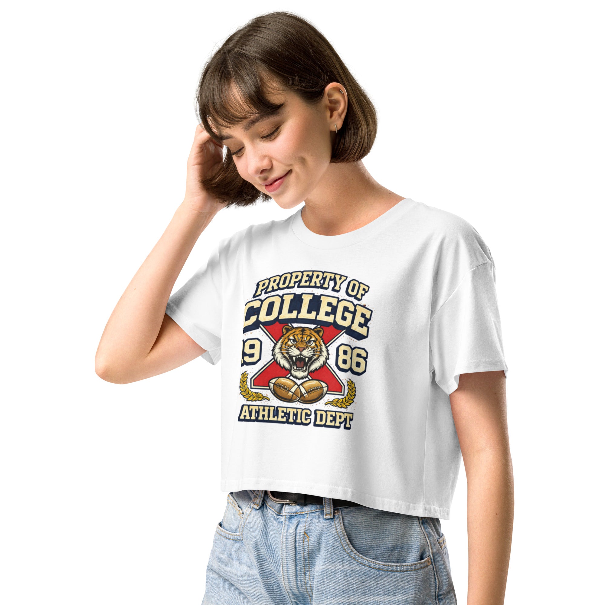 Crop top blanc sport universitaire vintage - 1