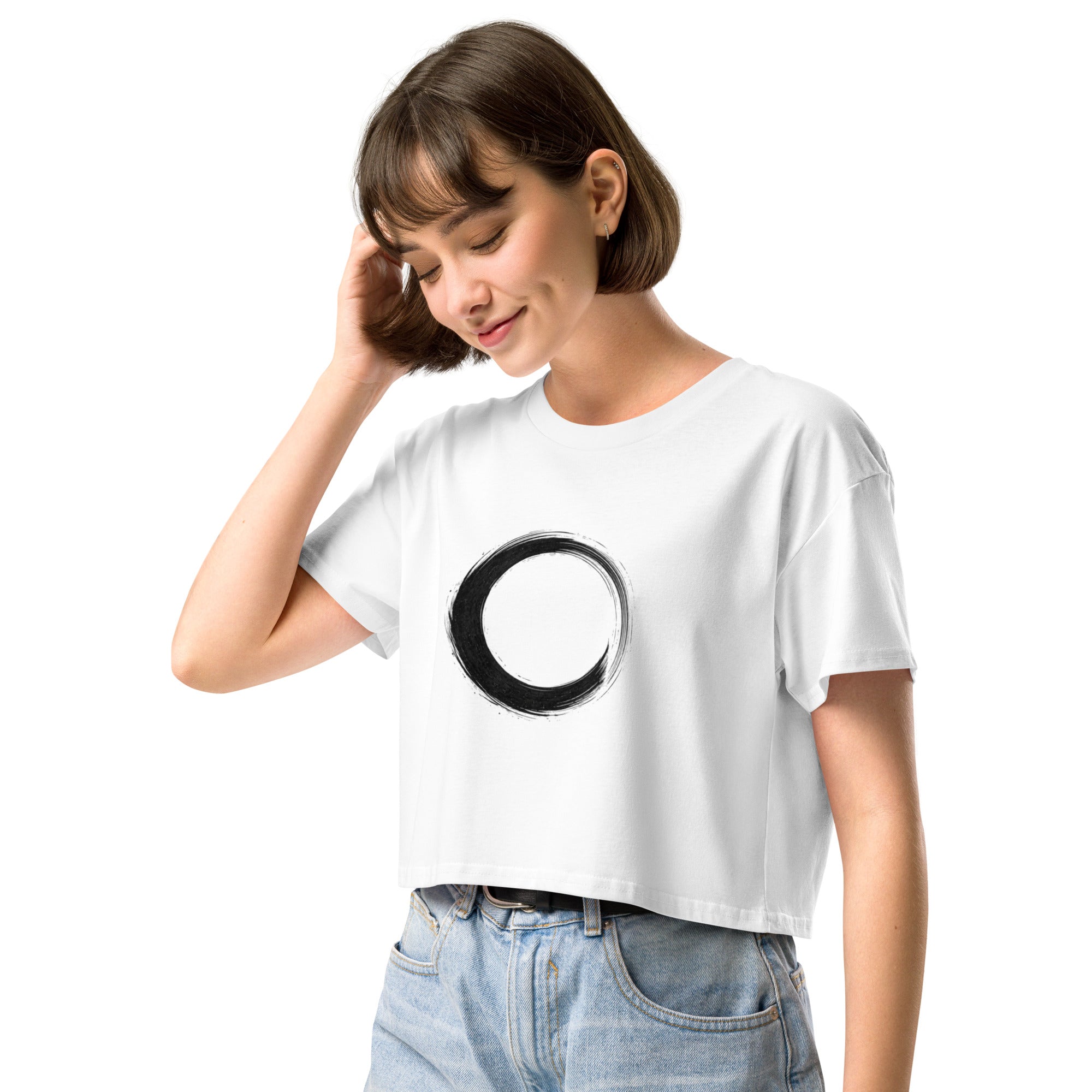 Crop top blanc cercle zen pinceau - 1