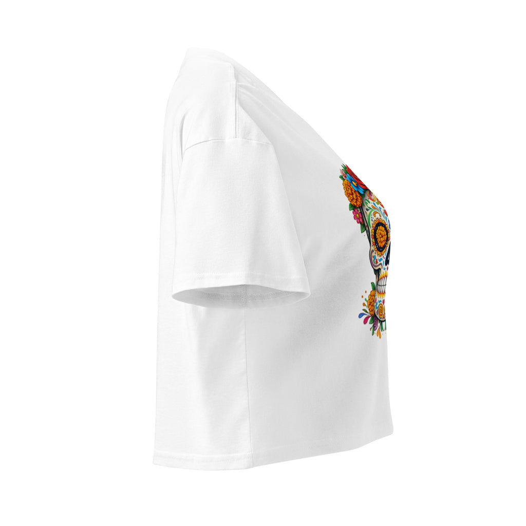 Crop top blanc crâne fleuri mexicain - 8