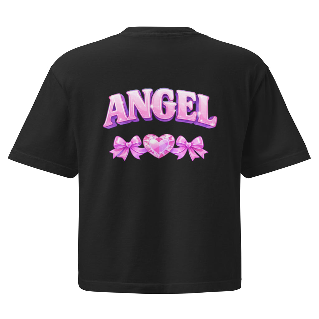 T-shirt boxy femme noir- Angel - 1